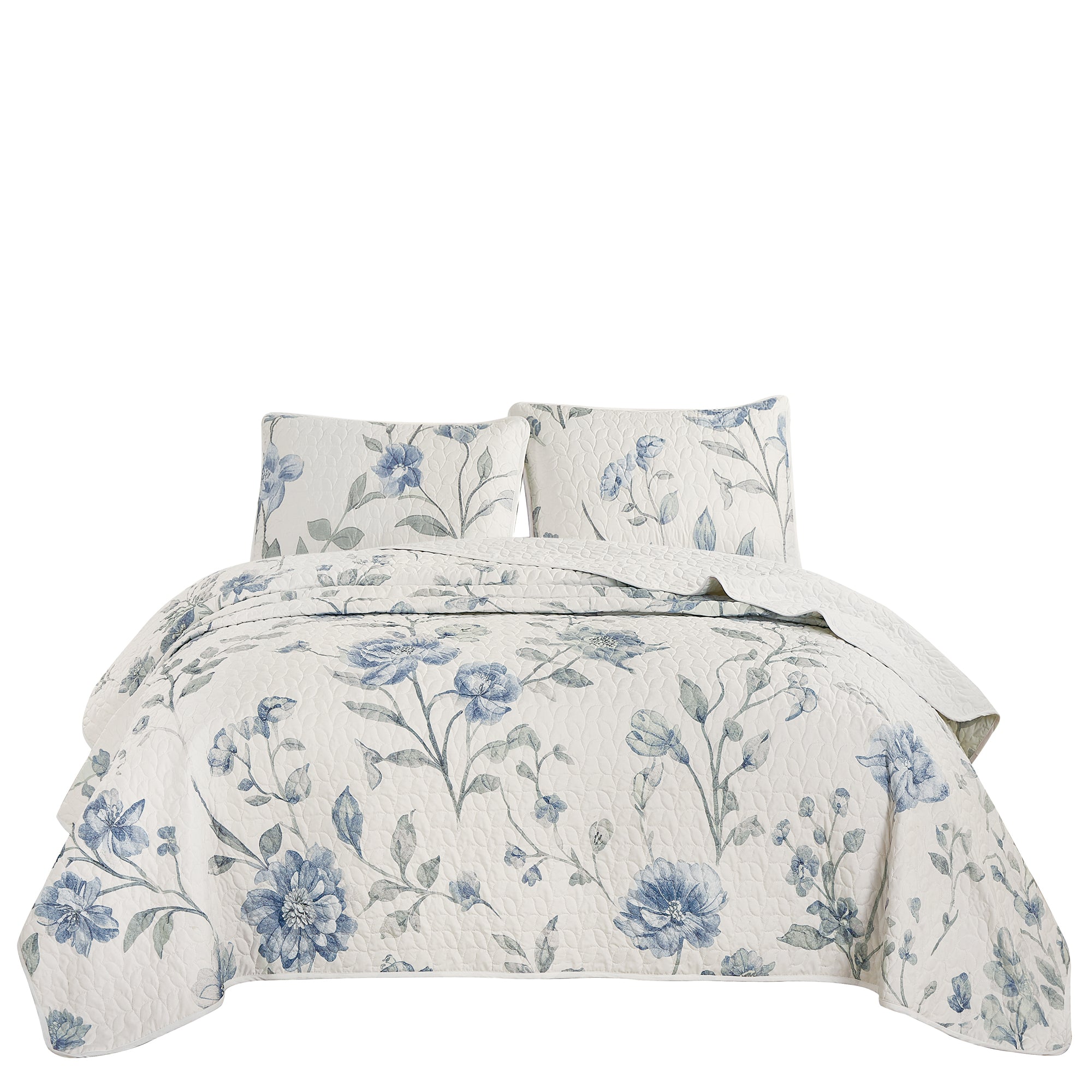 3 Piece Lightweight Quilt Bedspread Set Reversible Floral Botanical