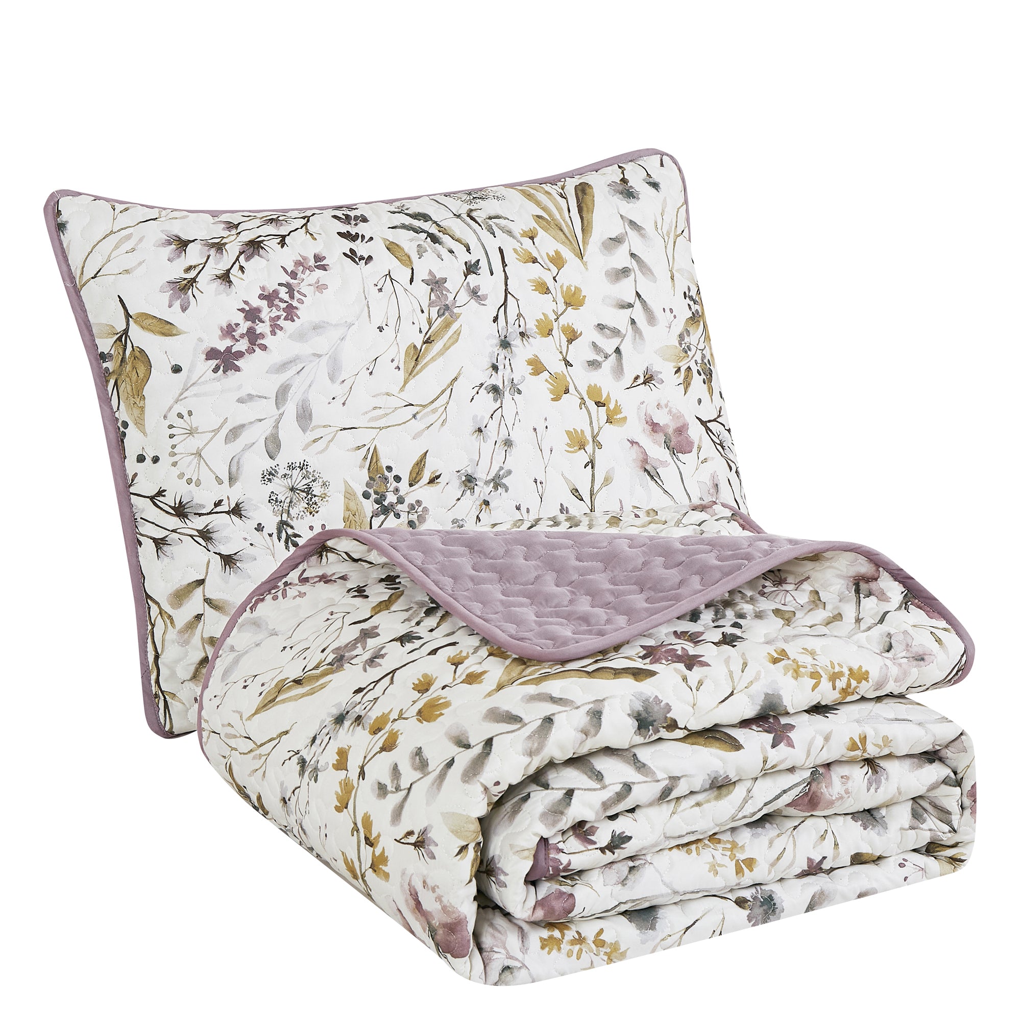 3 Piece Lightweight Quilt Bedspread Set Reversible Floral Botanical