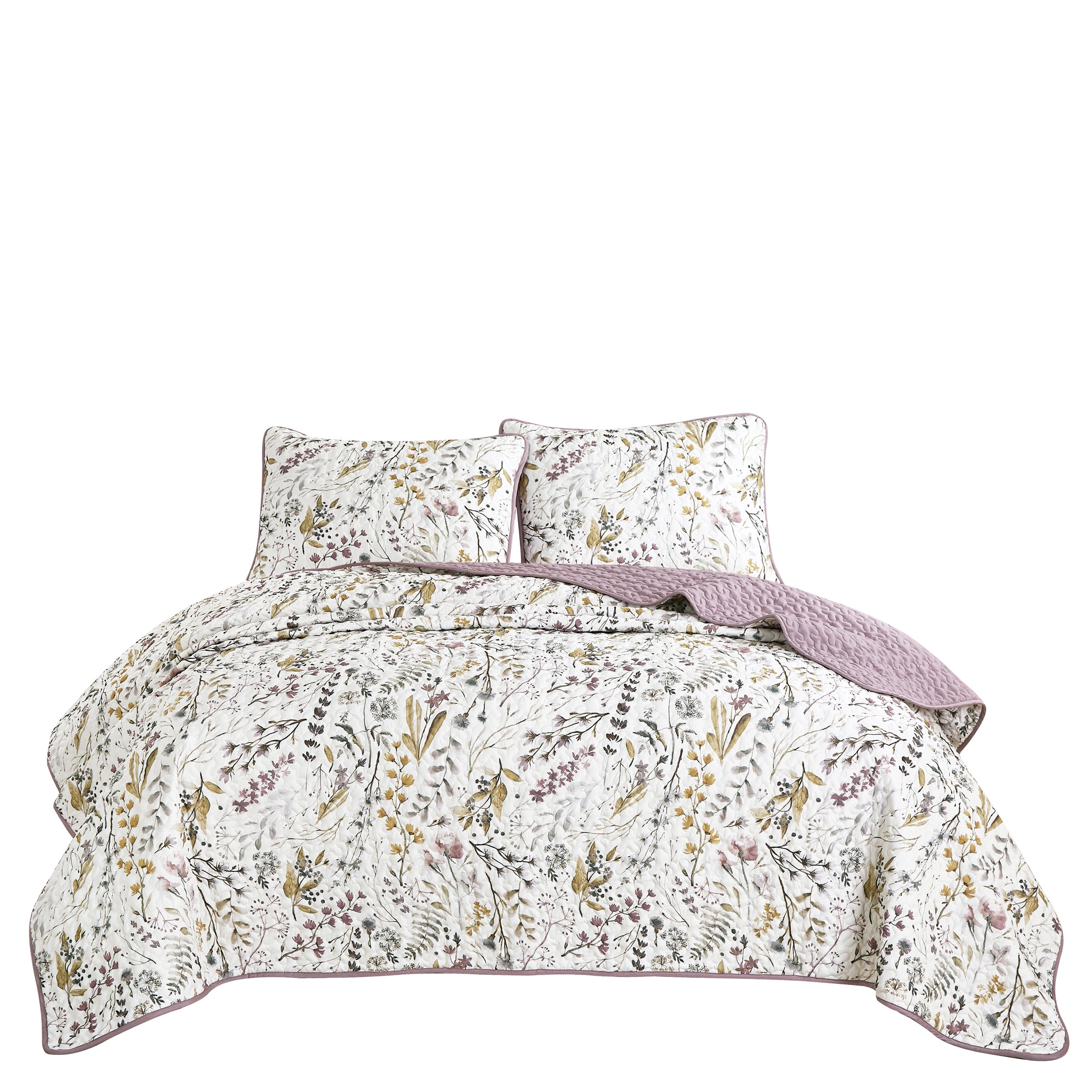 3 Piece Lightweight Quilt Bedspread Set Reversible Floral Botanical