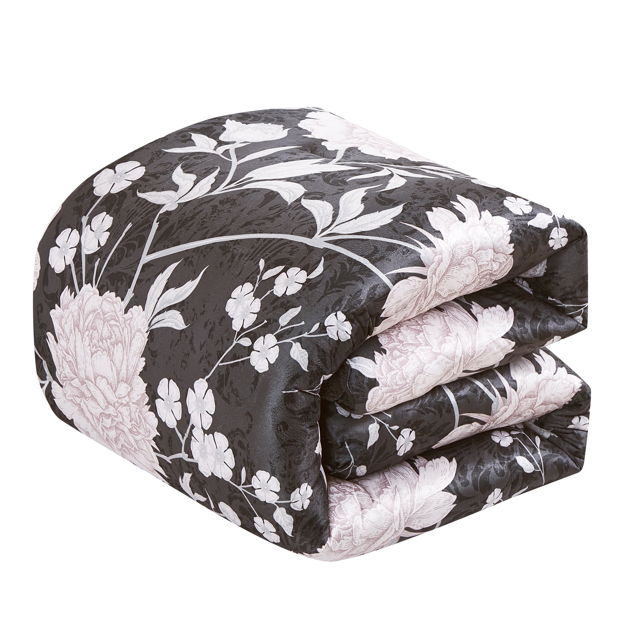 Blush Floral 5-Piece Velvet Comforter Set with Sherpa Backing