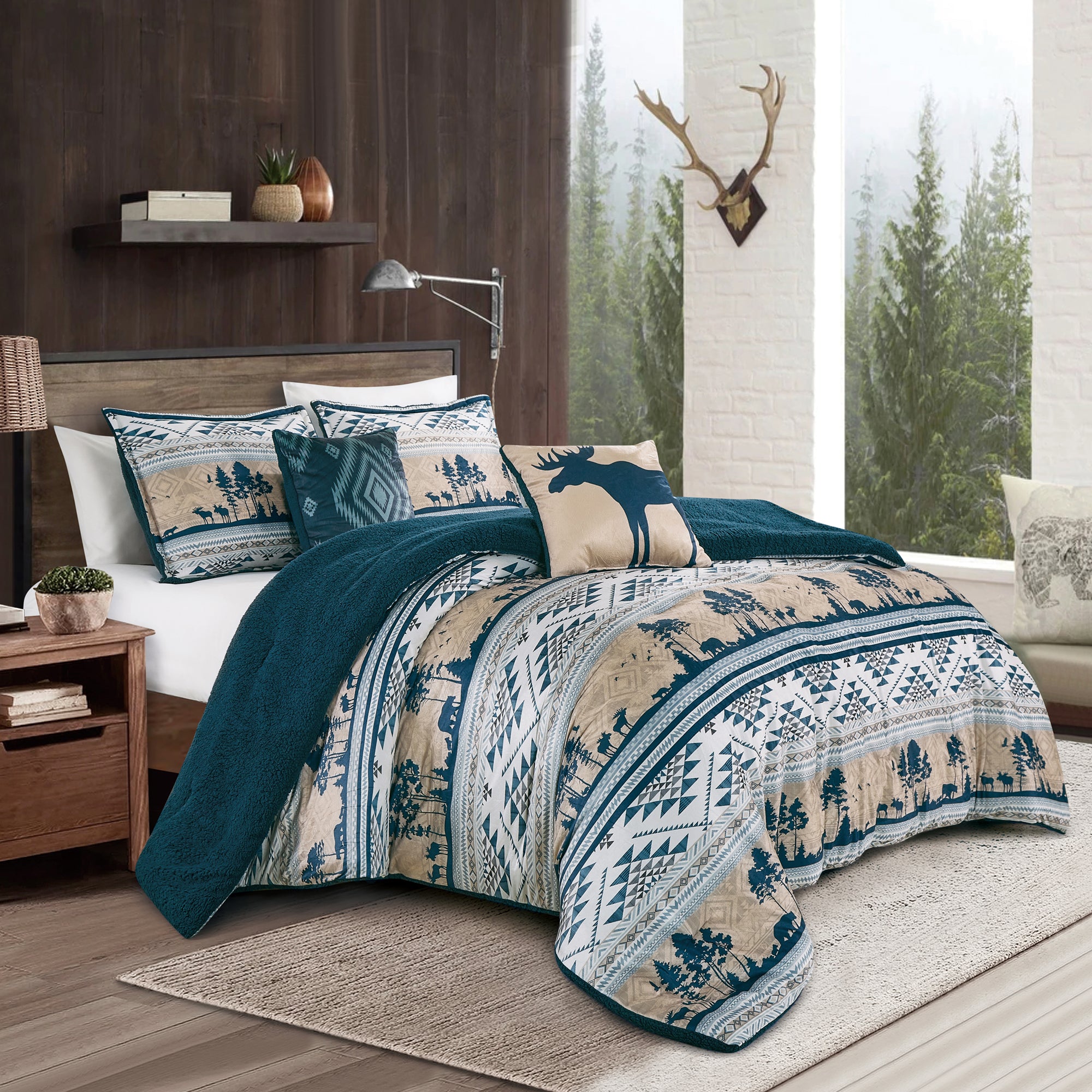 Southwestern Lodge 5-Piece Velvet Comforter Set with Sherpa Backing