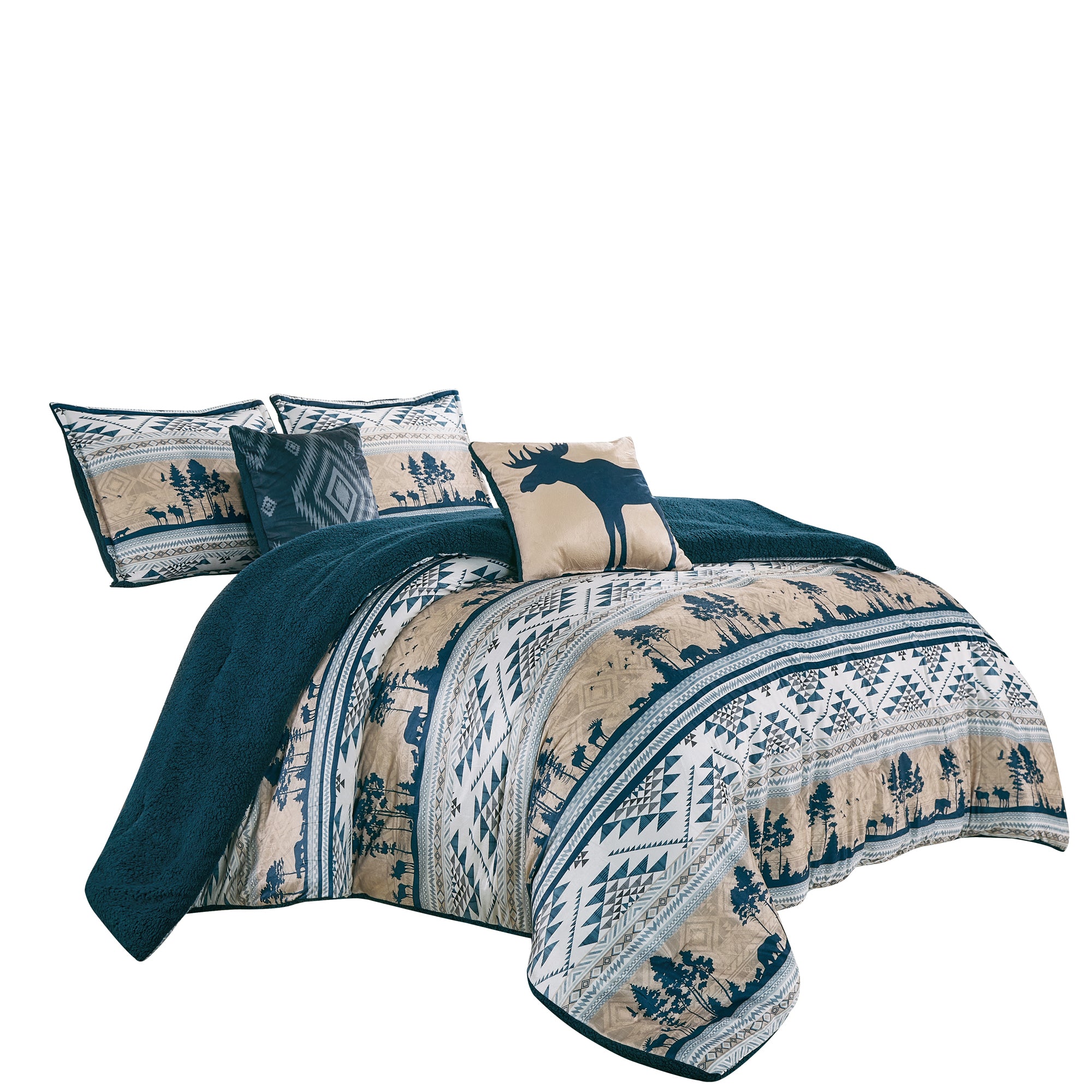 Southwestern Lodge 5-Piece Velvet Comforter Set with Sherpa Backing