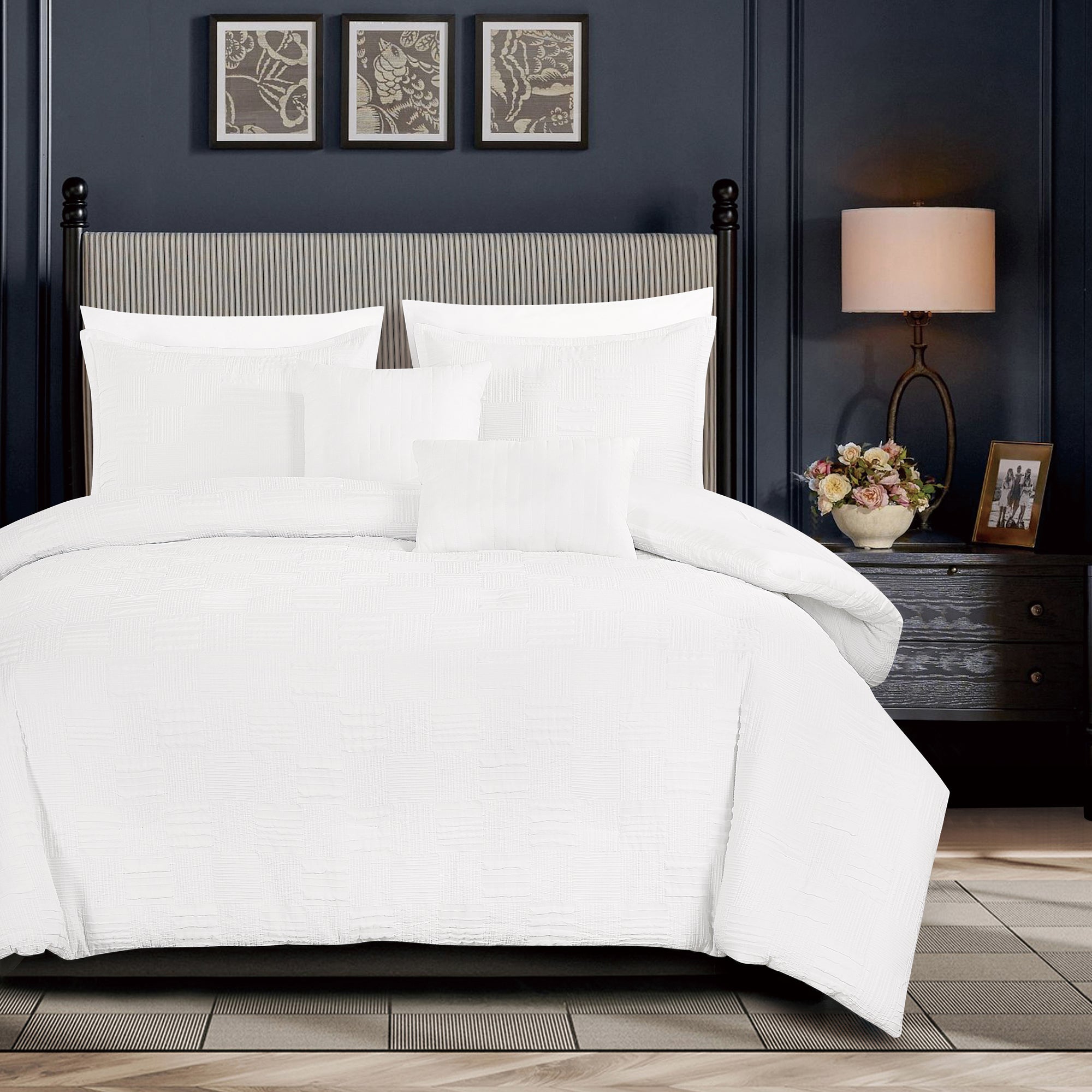 5-Piece White Geometric Jacquard Comforter Set