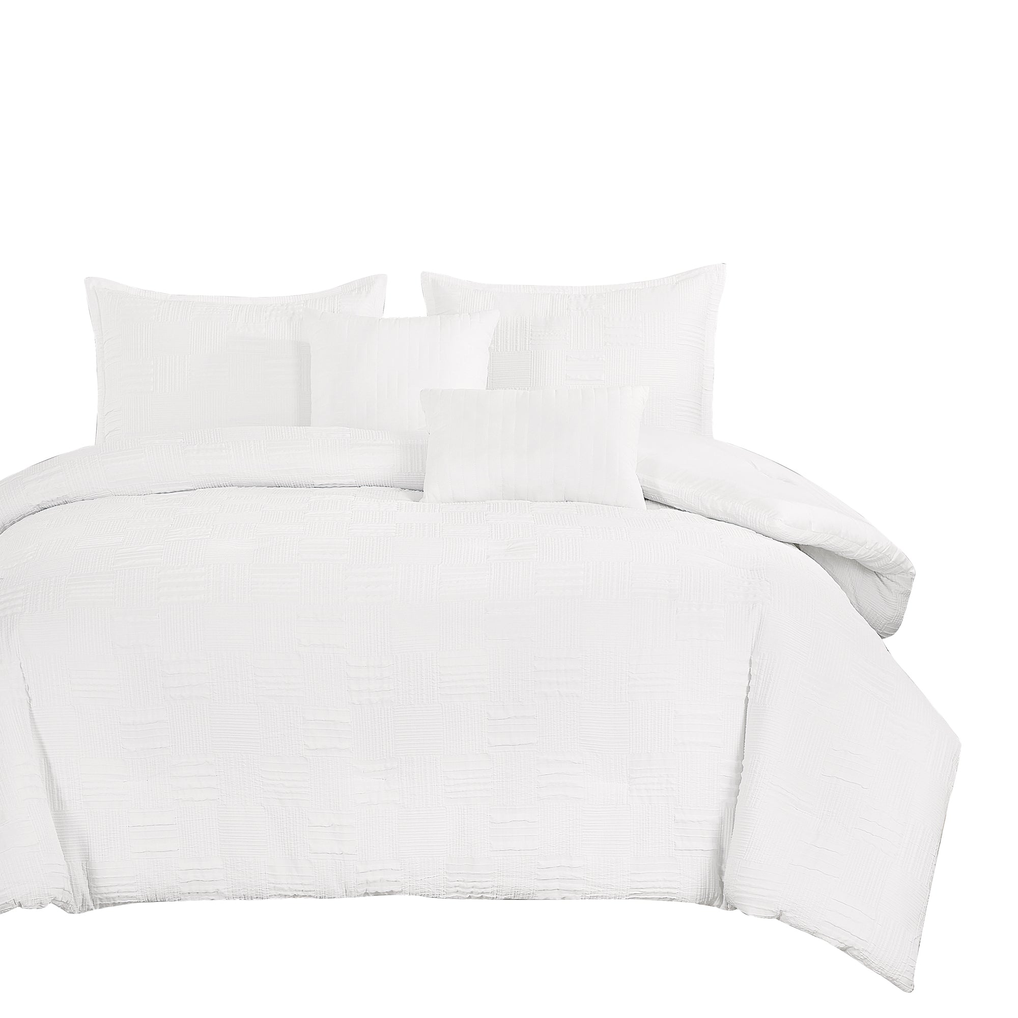 5-Piece White Geometric Jacquard Comforter Set