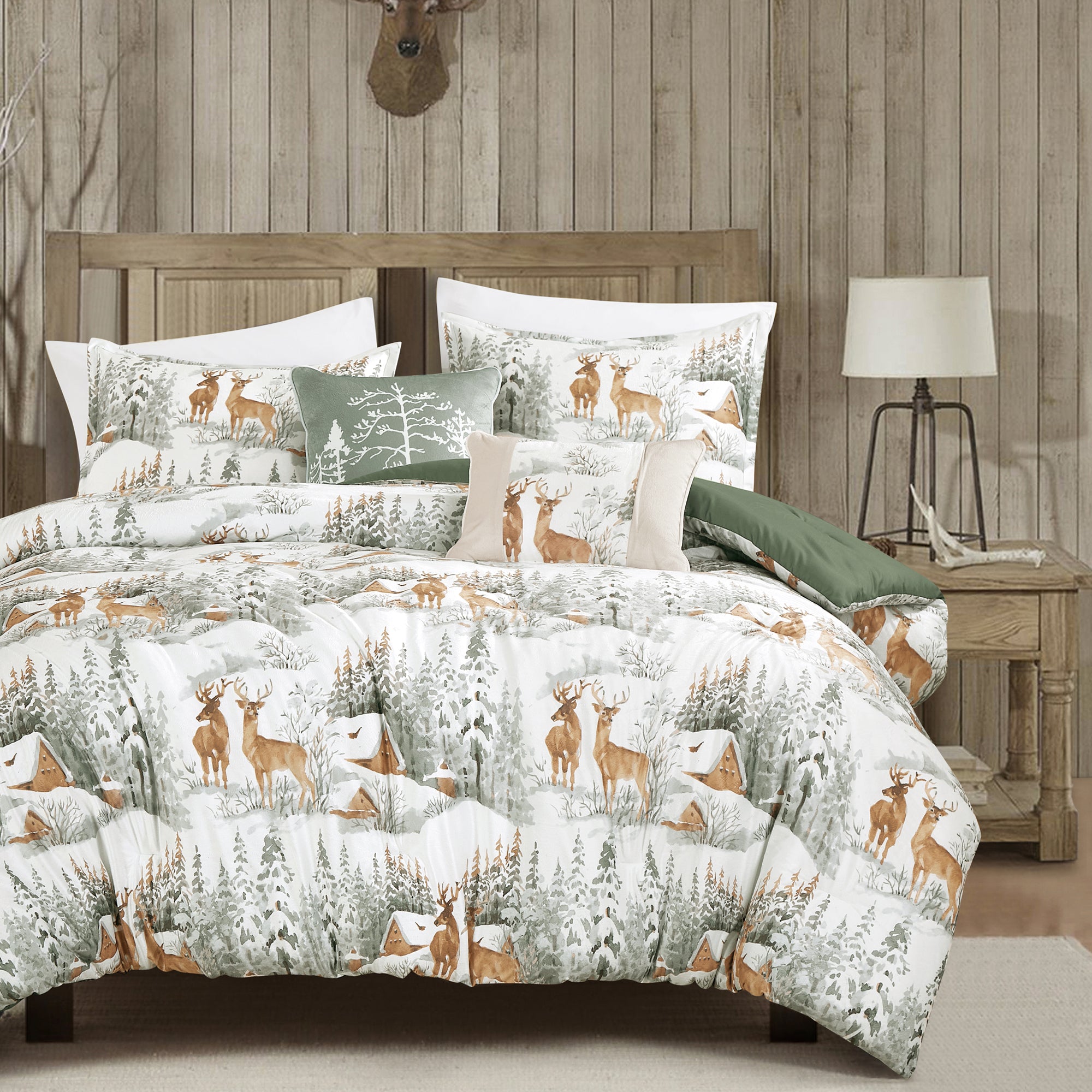 Winter Woodland 5-Piece Velvet Comforter Set with Microfiber Backing