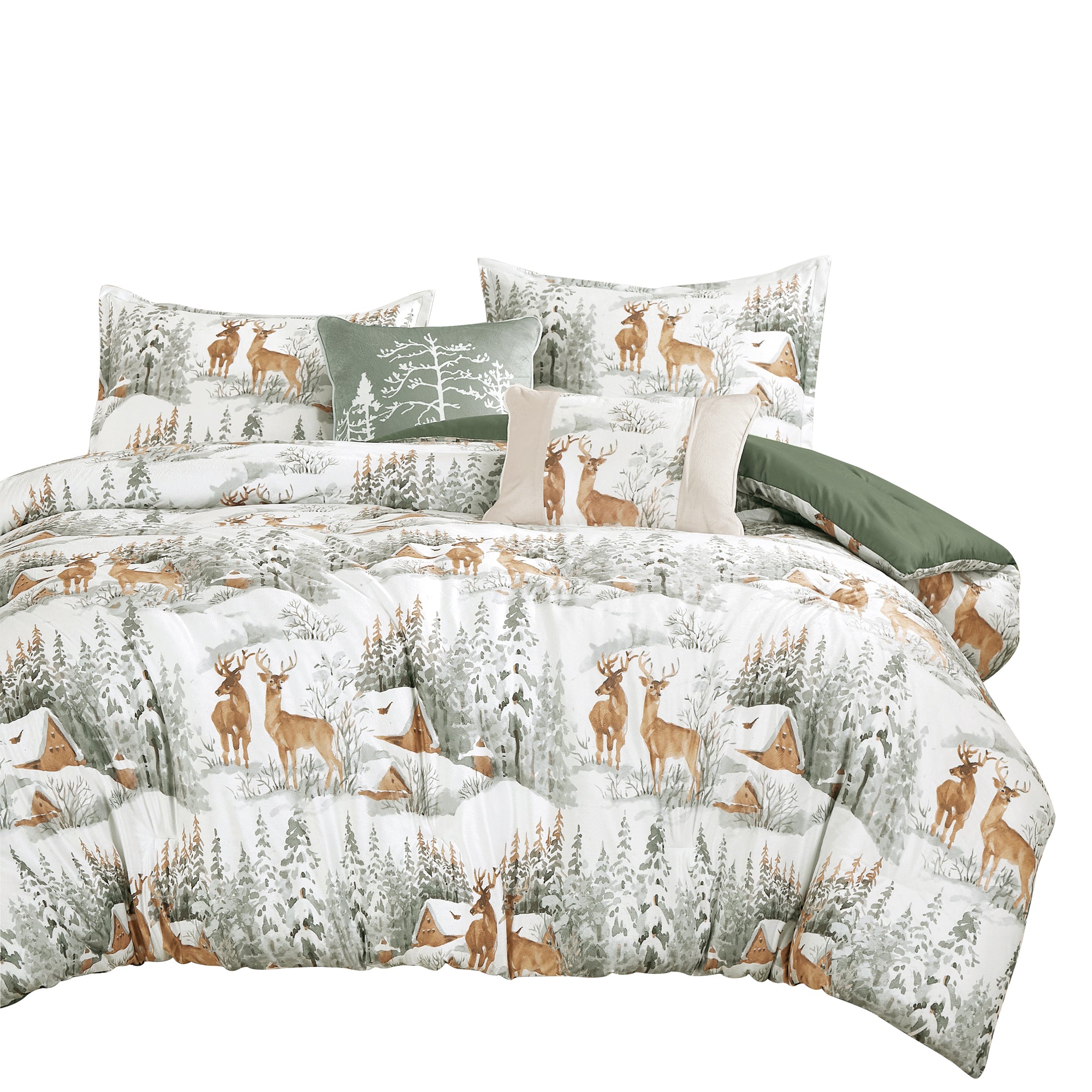 Winter Woodland 5-Piece Velvet Comforter Set with Microfiber Backing