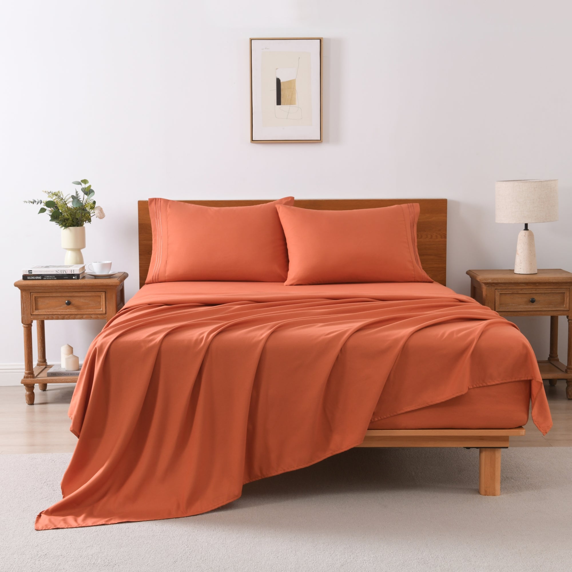 3/4 Piece Soft Solid Embroidered Bed Sheet Set Bedding Set
