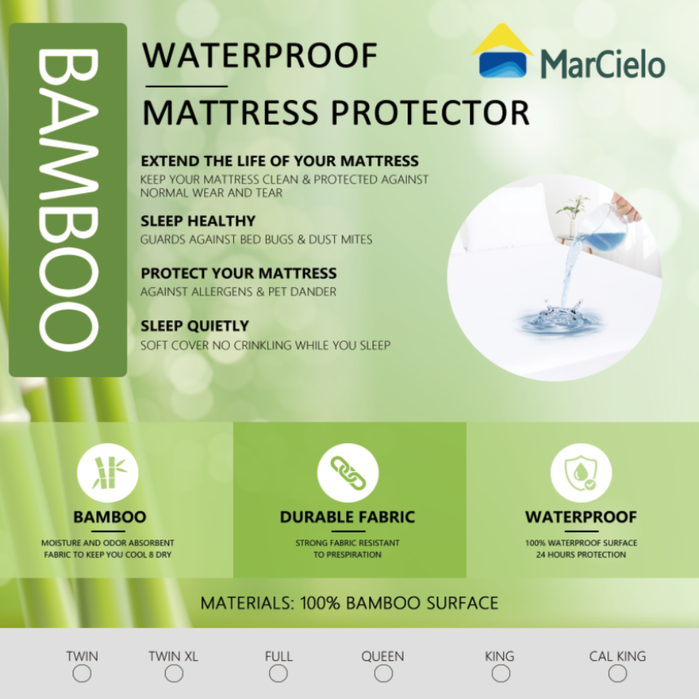 Bamboo Viscose Waterproof Mattress Protector Cover Soft Breathable Fitted Mattress Pad