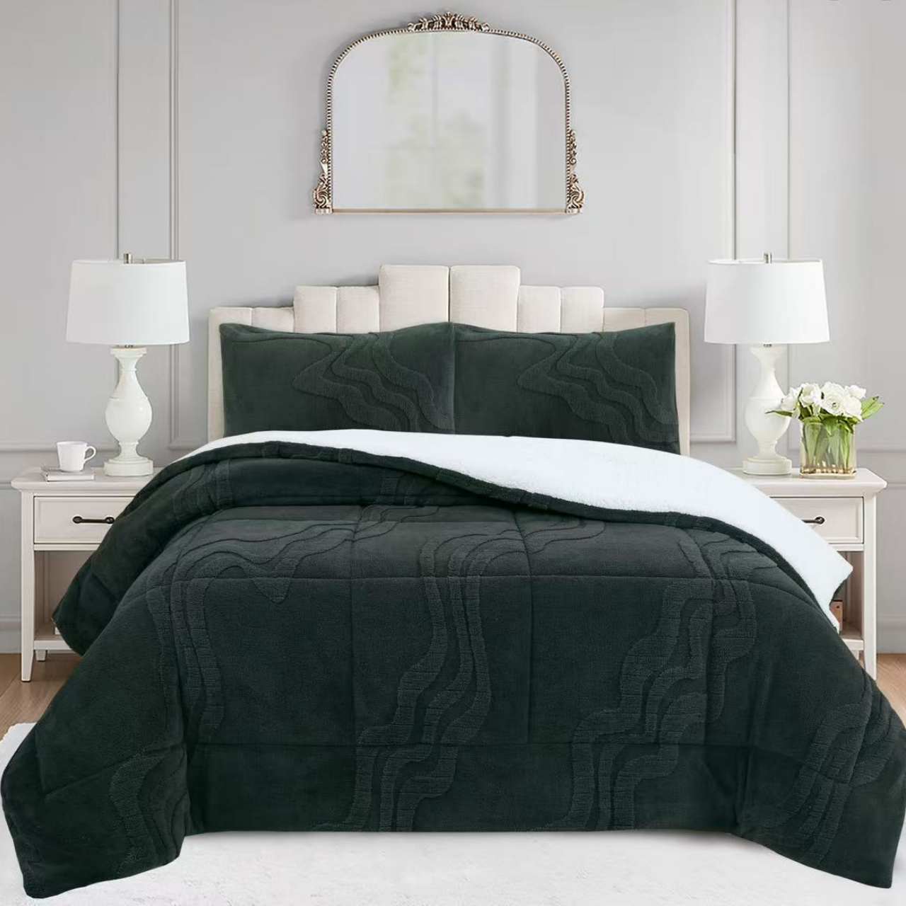 Luxury 3 Piece Wave Jacquard Plush Comforter Set MEW