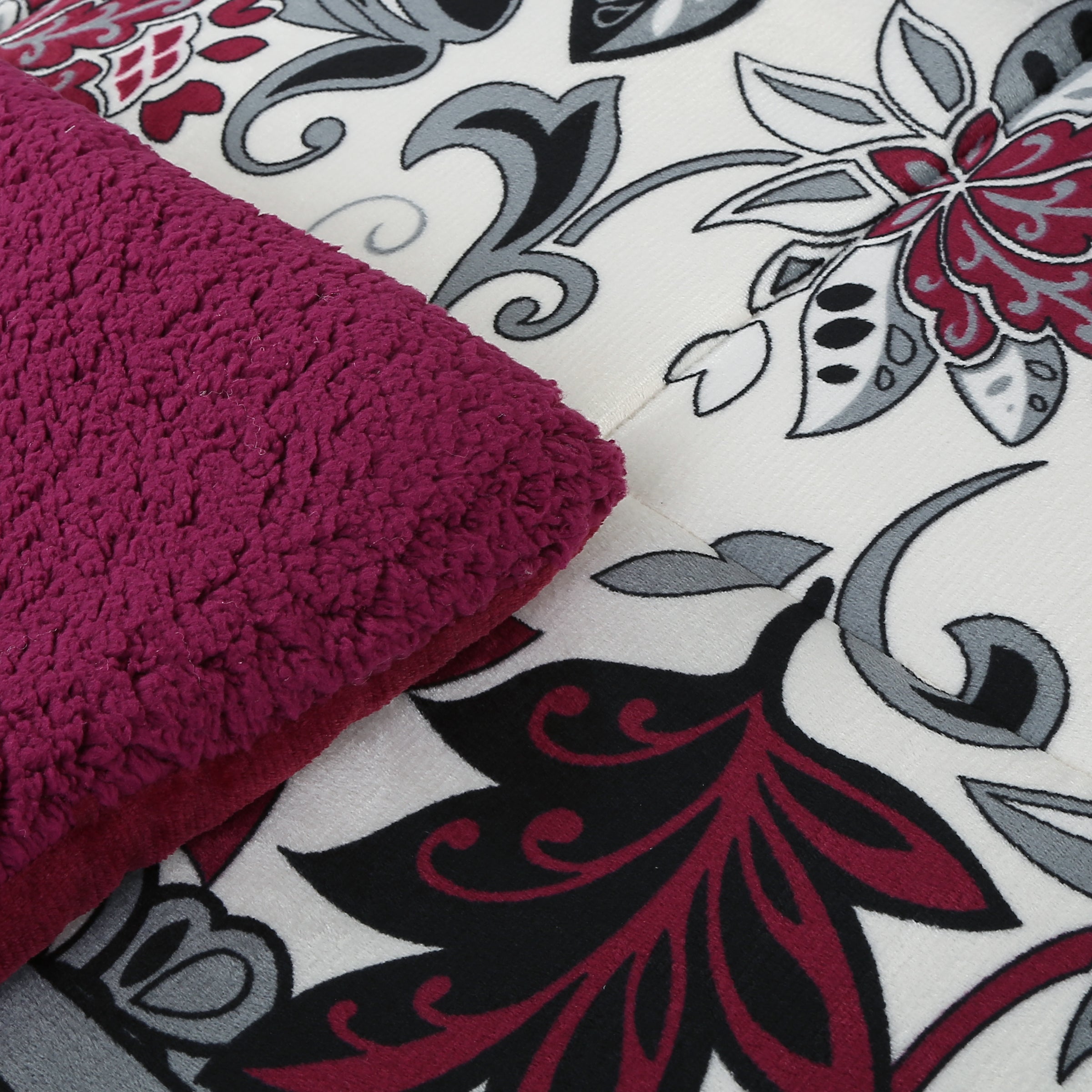 3 Piece Plush Sherpa Comforter Set – Soft Floral Velvet