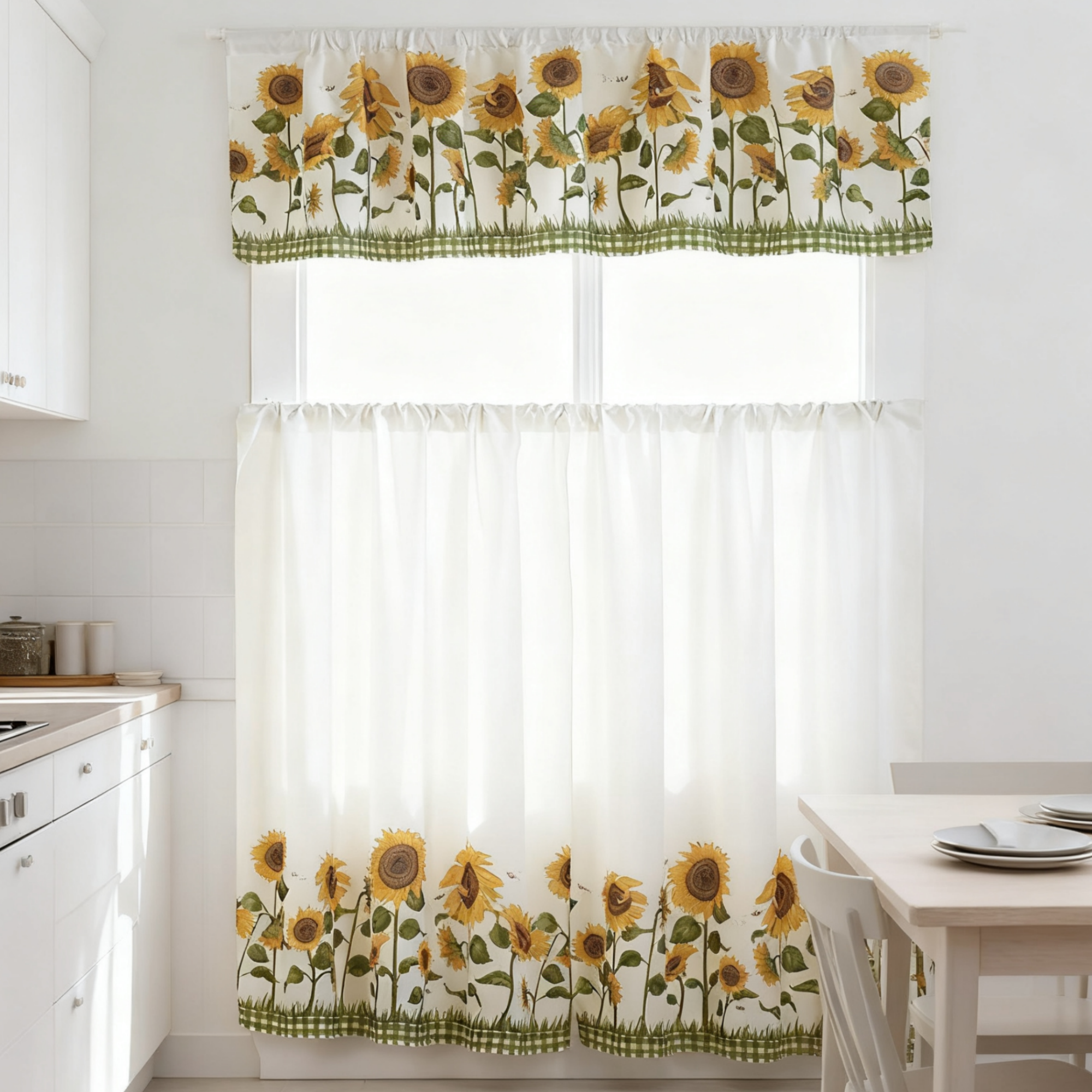 3 Piece Kitchen Cafe Curtain Set With Swag and Tier