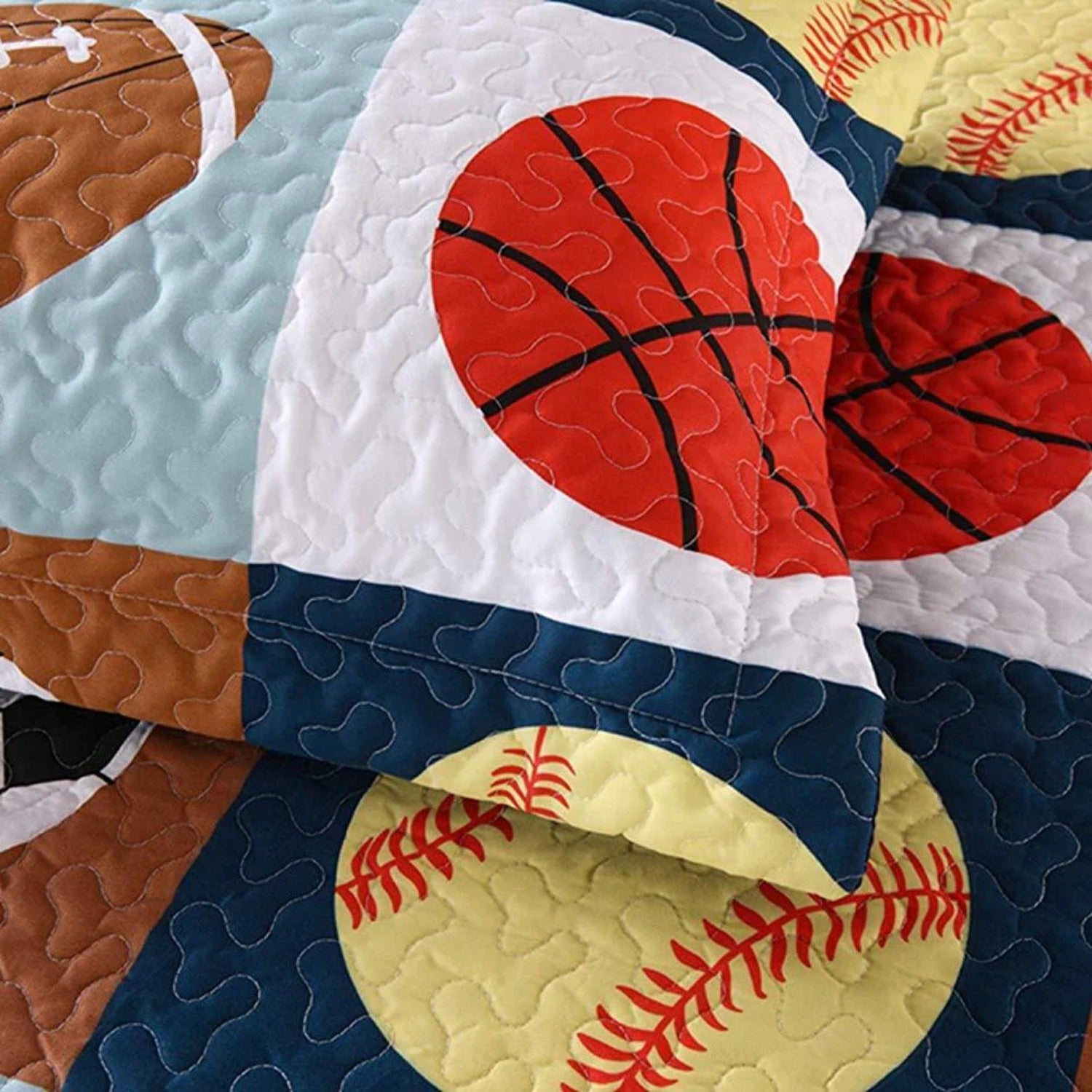2/3 Piece Kids Sports Quilt Set, Football Basketball Bedspread for Boys Teens