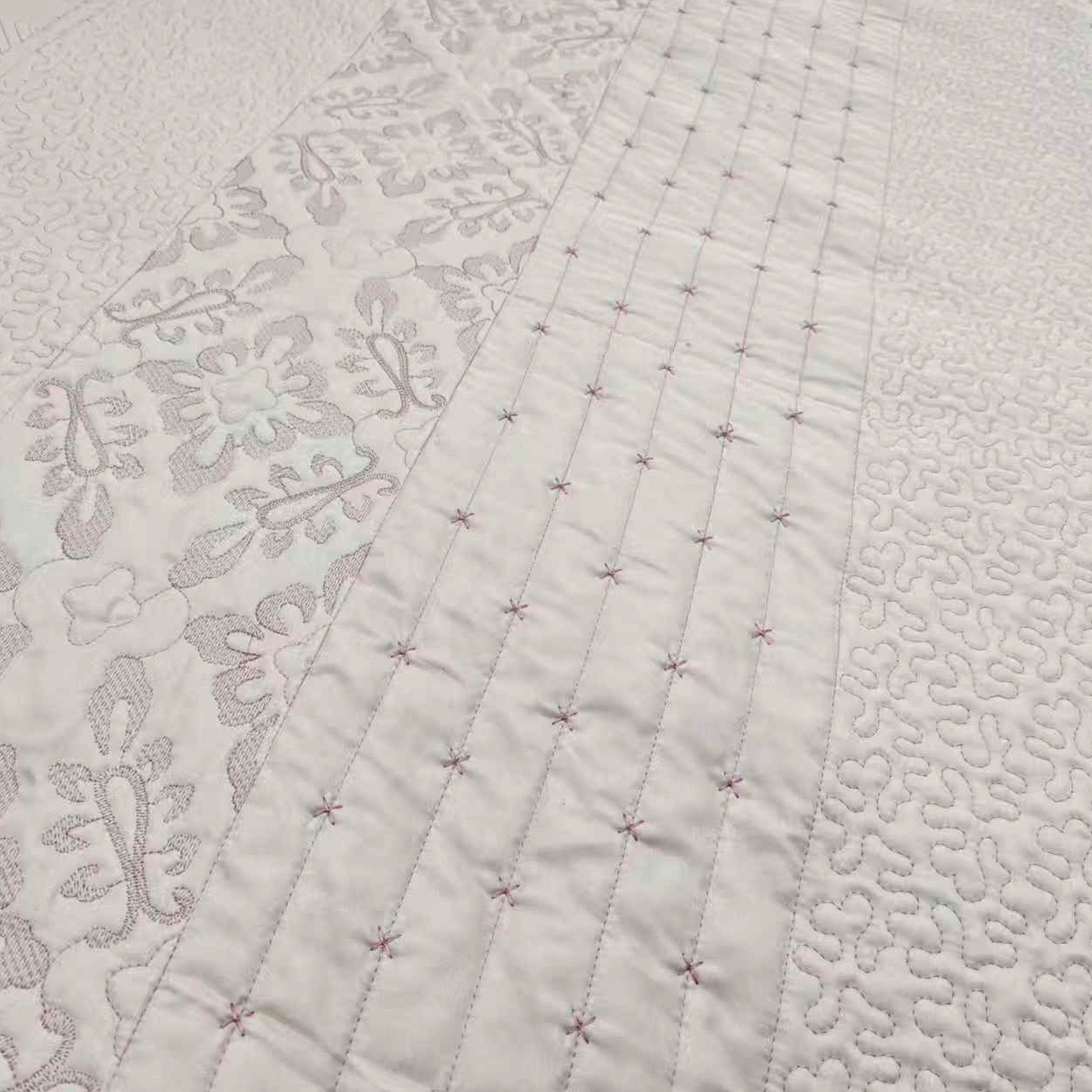 3 Piece Elegant Embroidered Quilt Set – Textured Floral & Geometric Bedspread