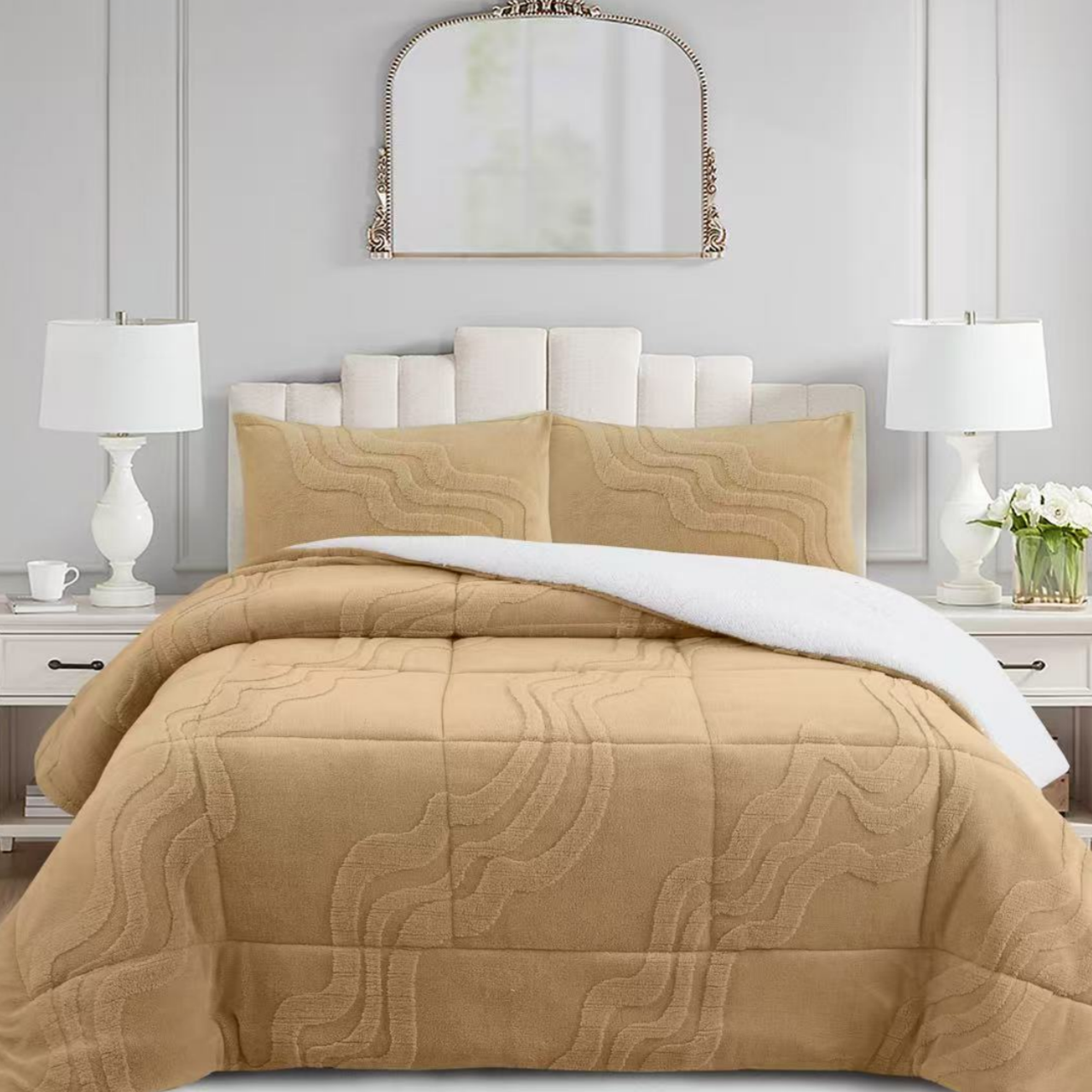 Luxury 3 Piece Wave Jacquard Plush Comforter Set MEW