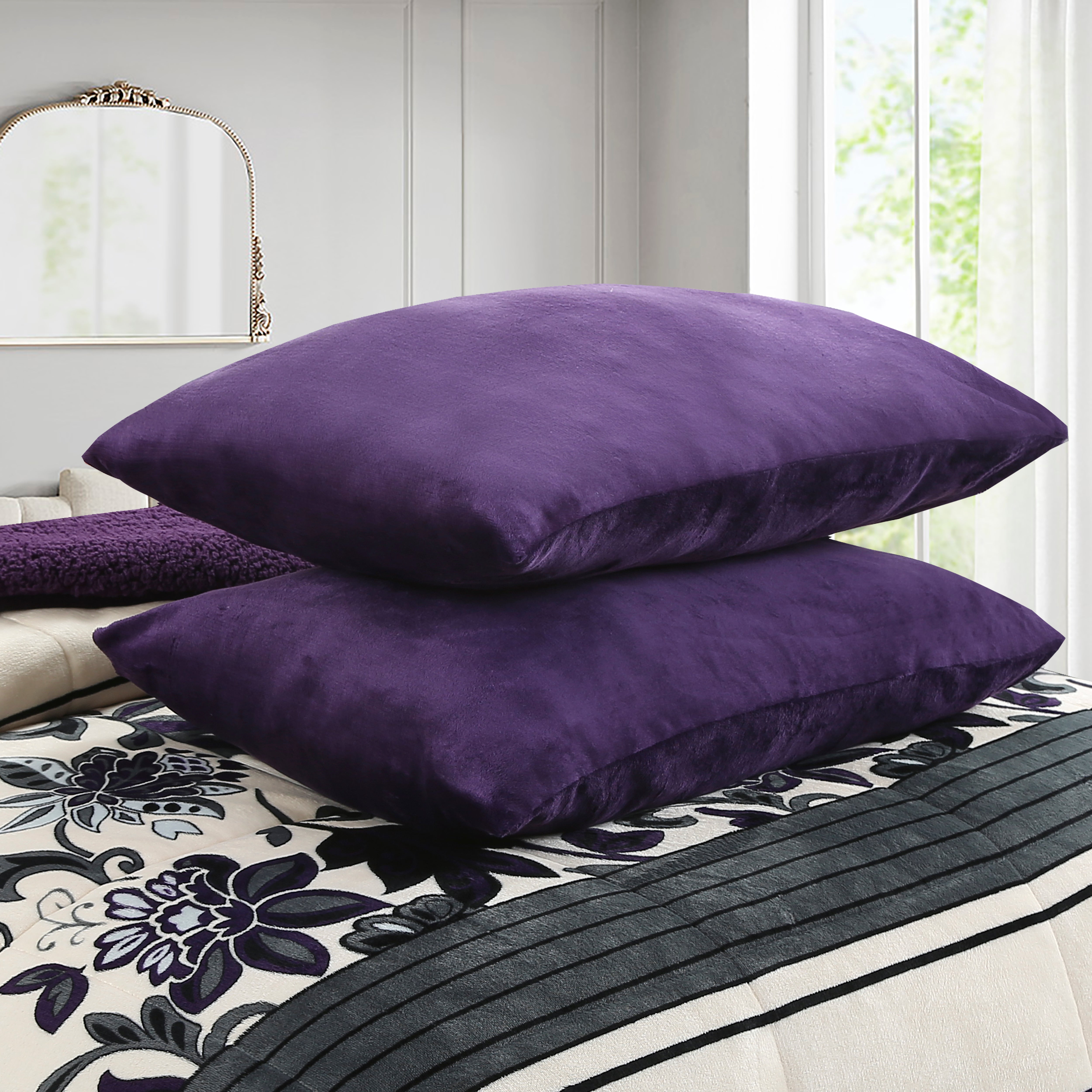 3 Piece Plush Sherpa Comforter Set – Soft Floral Velvet