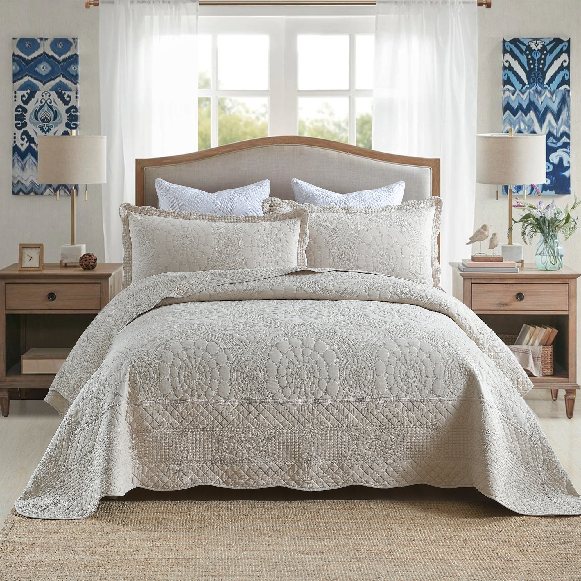 3 Piece 100% Cotton Quilt Set, Oversized Lightweight Quilted Bedspread TF