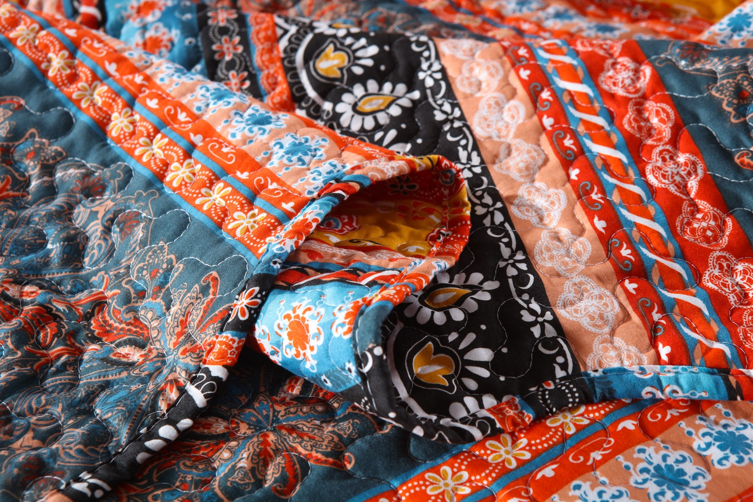 3 Piece Boho Quilt Set, Tribal Striped Bedspread Lightweight BY012