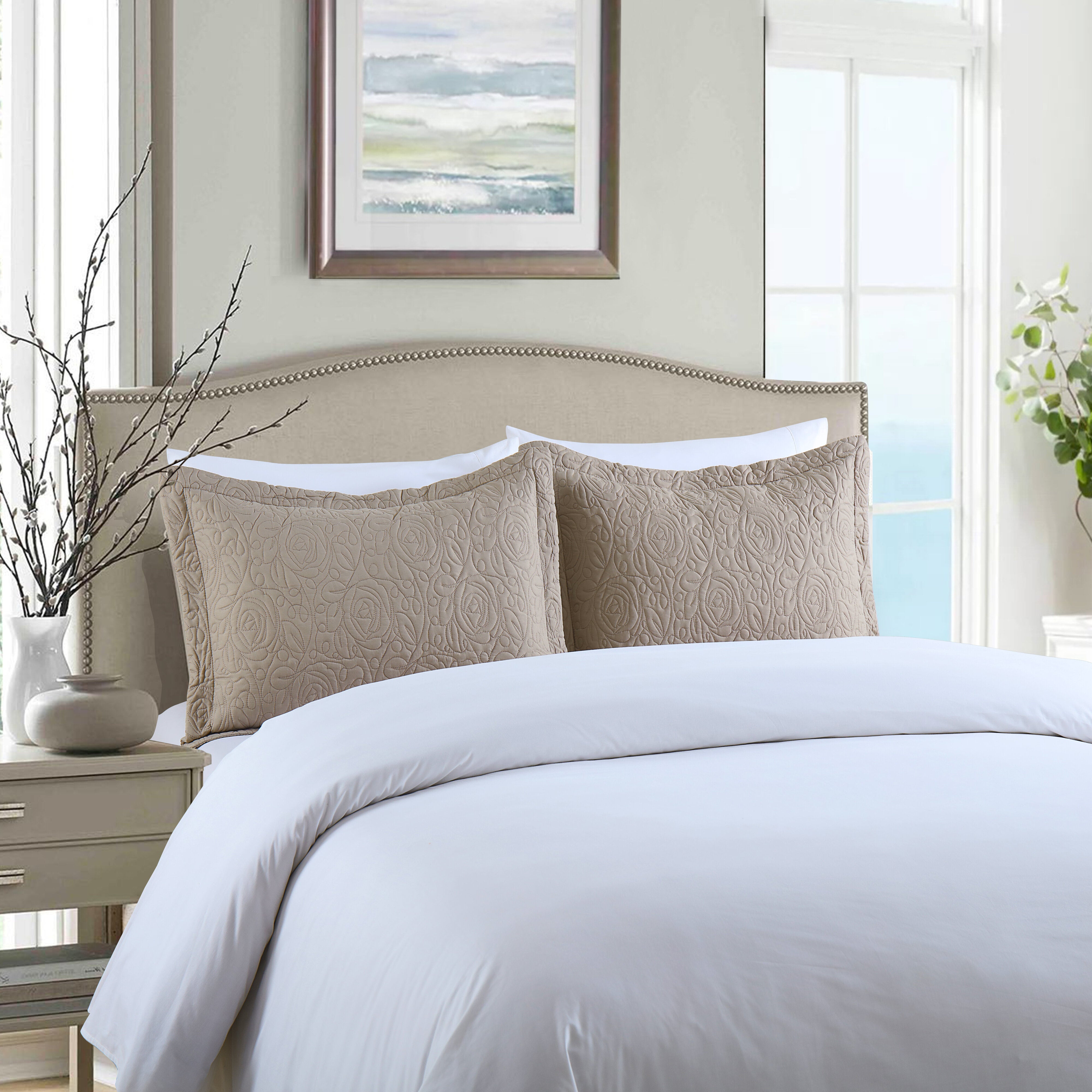 2 Piece King Size Quilted Pillow Shams, Decorative Pillow Covers