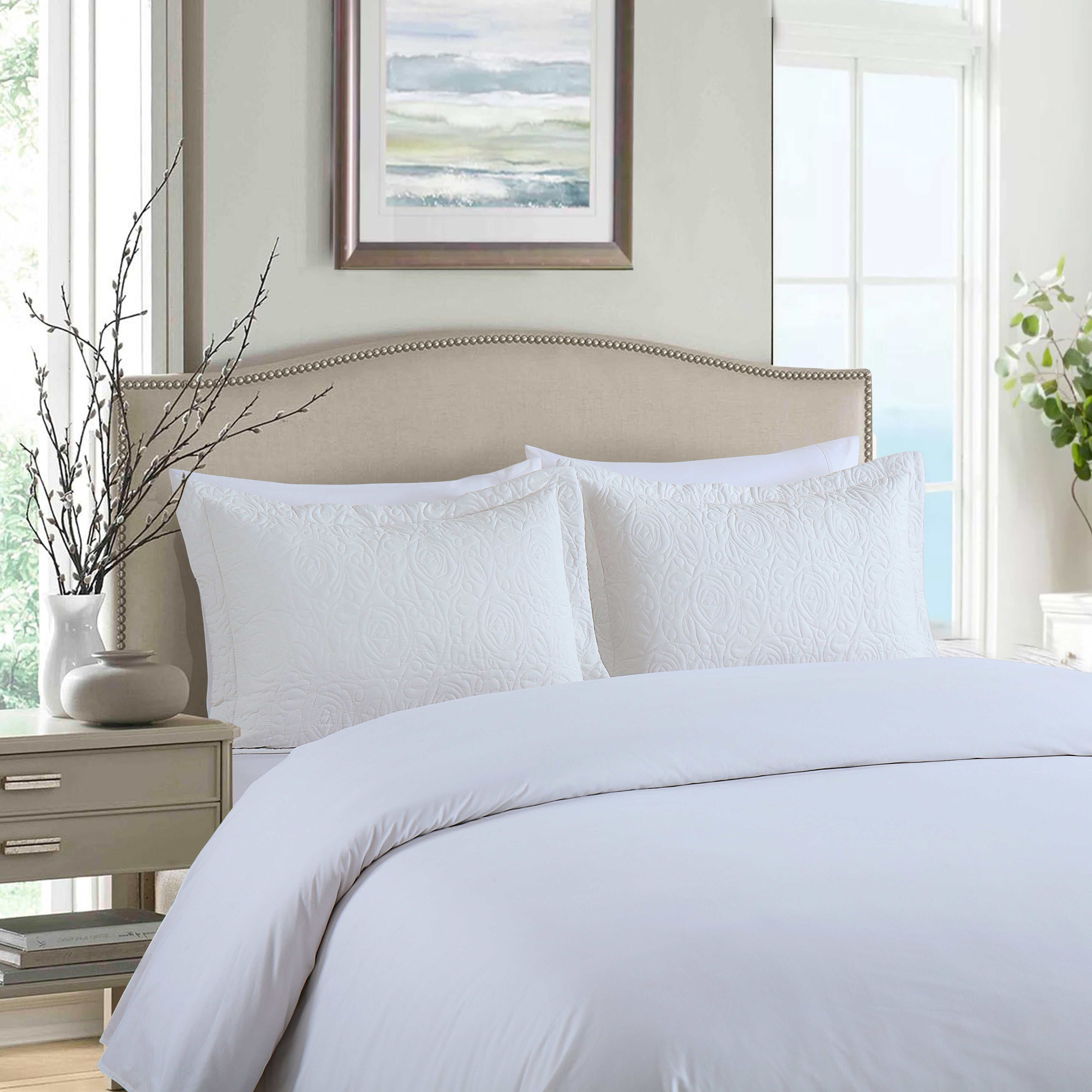 2 Piece King Size Quilted Pillow Shams, Decorative Pillow Covers