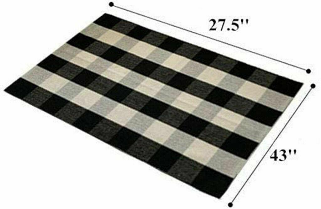 Cotton  Plaid Rugs for Front Porch Machine Washable Layered Door Mats Outdoor