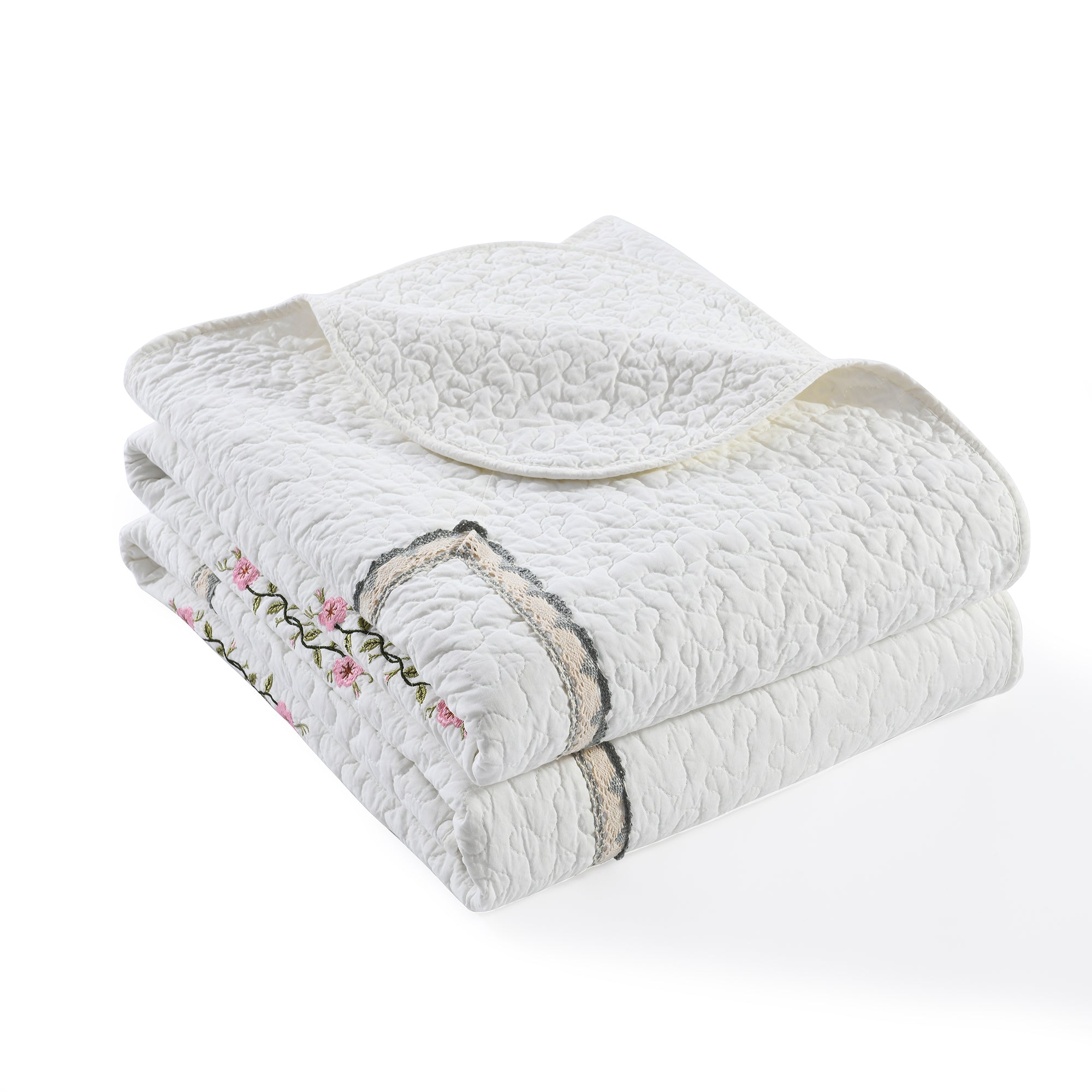 3-Piece 100% White Cotton Oversized Bedspread Set Coverlet Set Lightweight Quilt Set Sakura