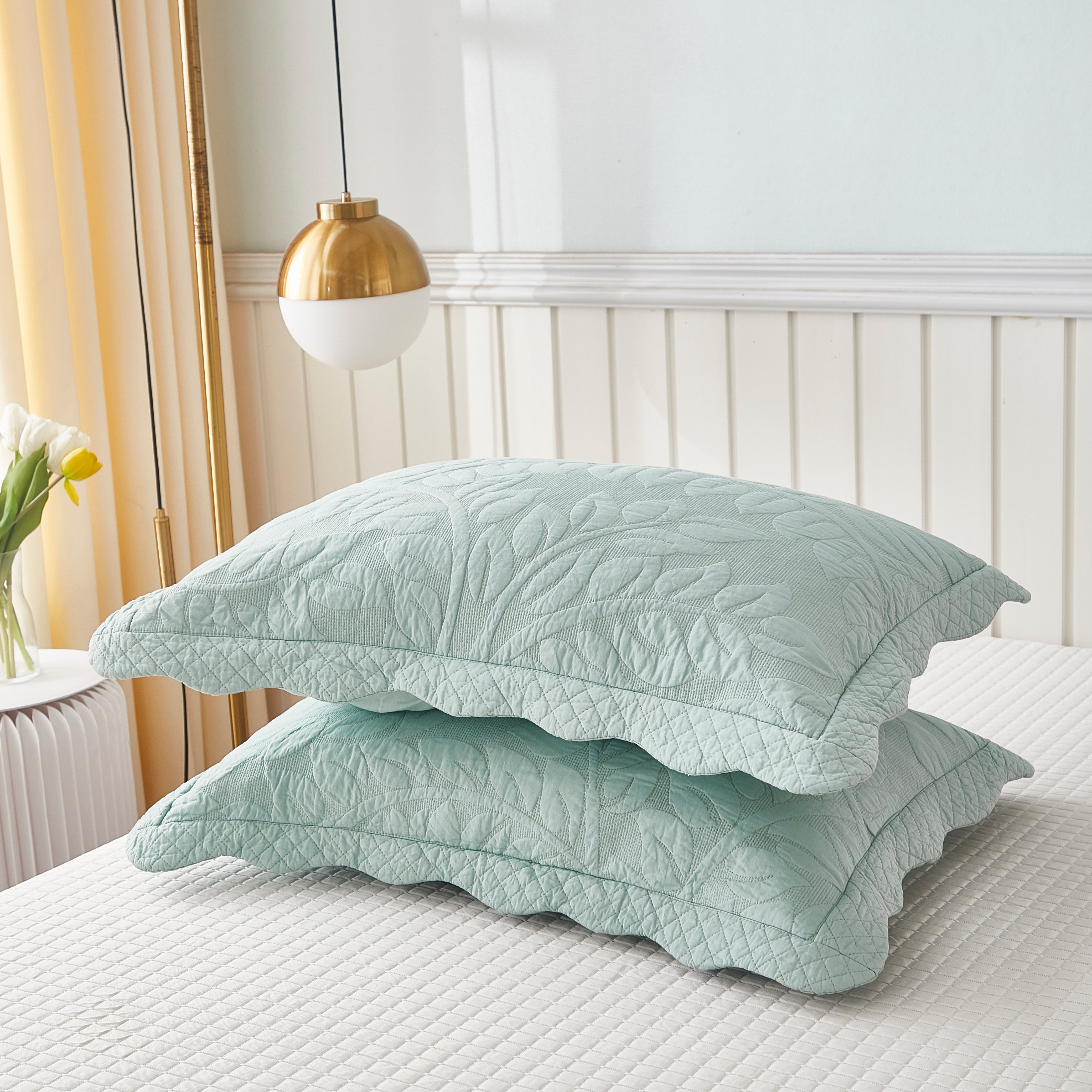 2 Piece 100% Cotton Quilted Pillow Shams, Decorative Pillow Covers