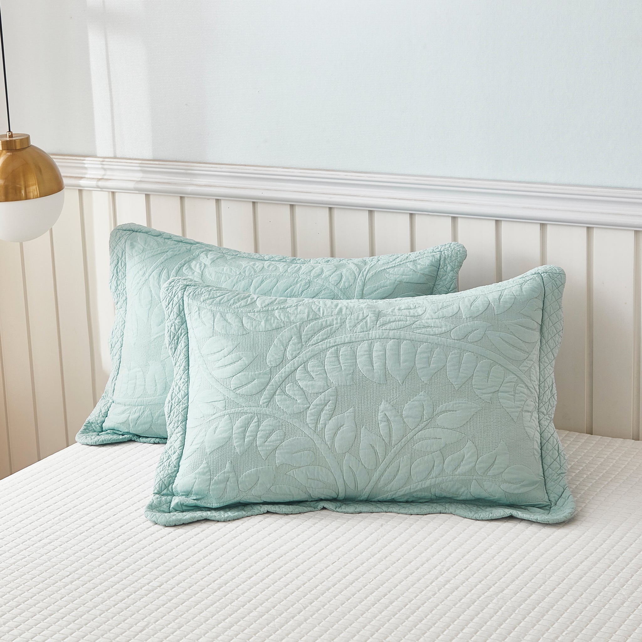 2-Piece 100% Cotton Quilted Pillow Shams Embroidered Farmhouse Pillow Shams