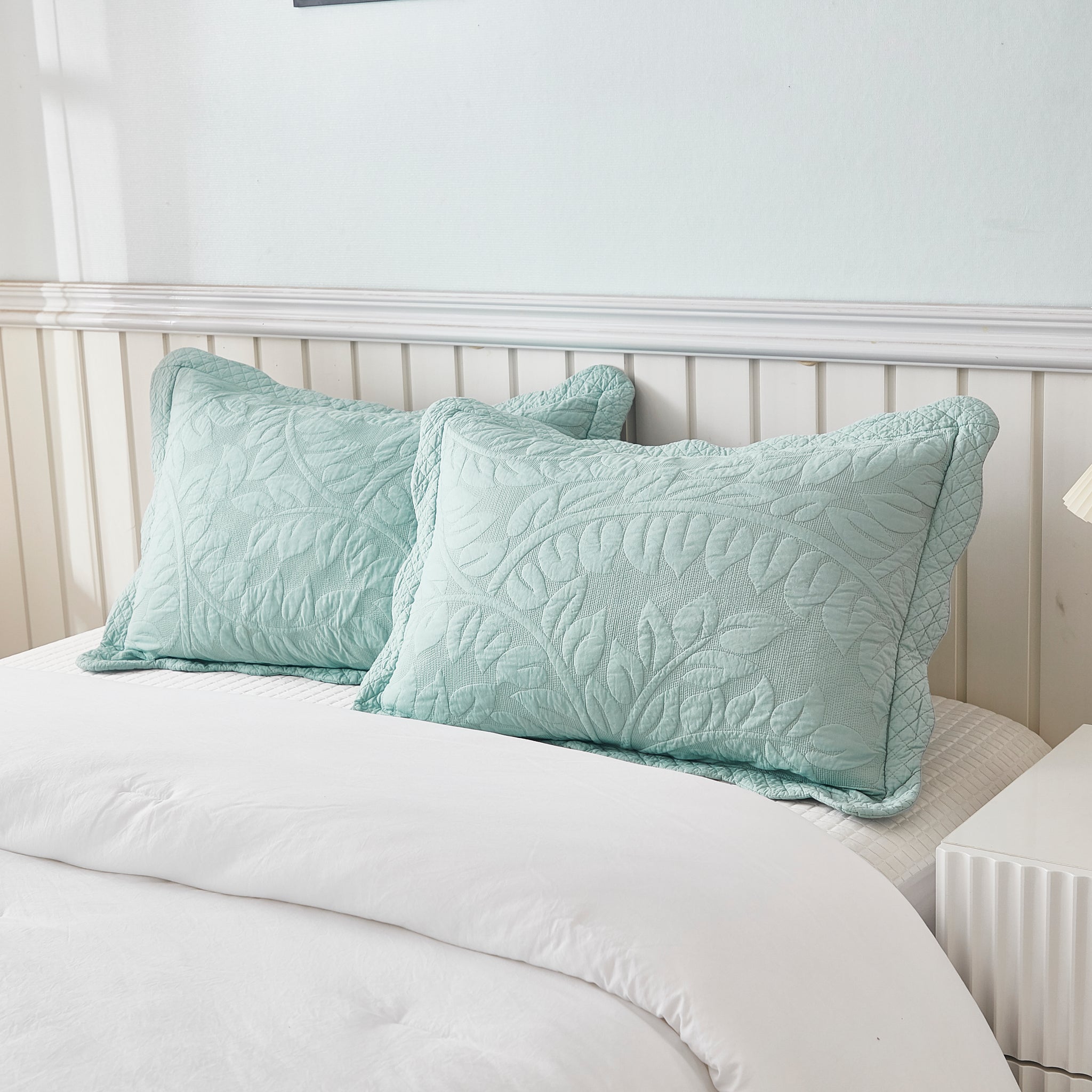 2-Piece 100% Cotton Quilted Pillow Shams Embroidered Farmhouse Pillow Shams