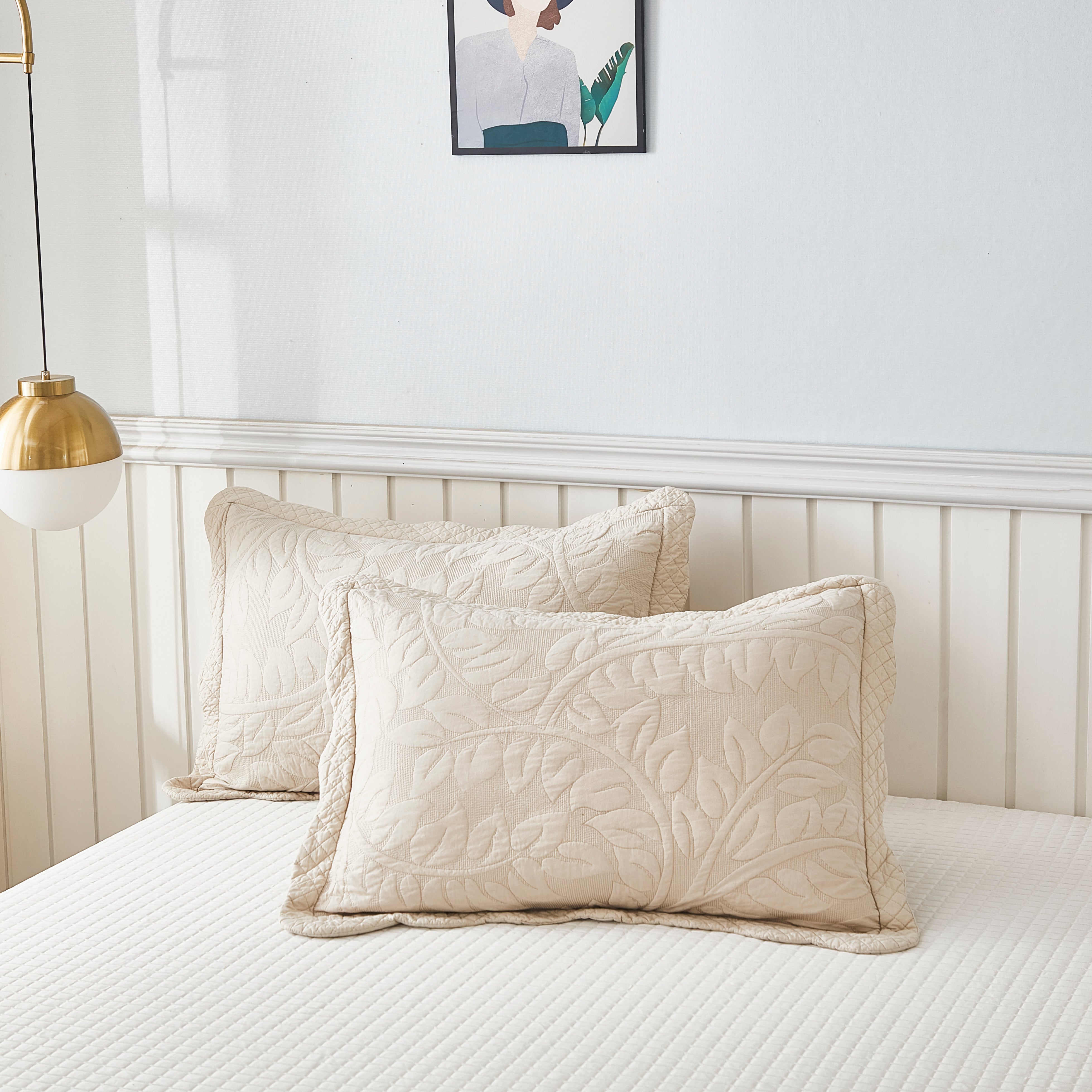 2 Piece 100% Cotton Quilted Pillow Shams, Decorative Pillow Covers