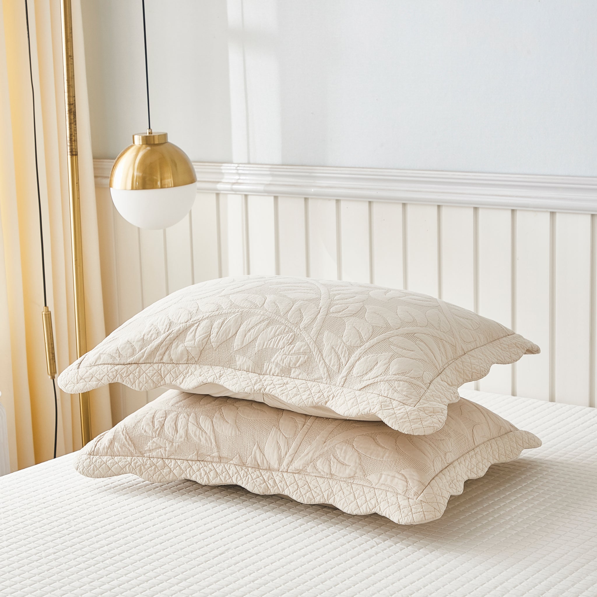 2-Piece 100% Cotton Quilted Pillow Shams Embroidered Farmhouse Pillow Shams