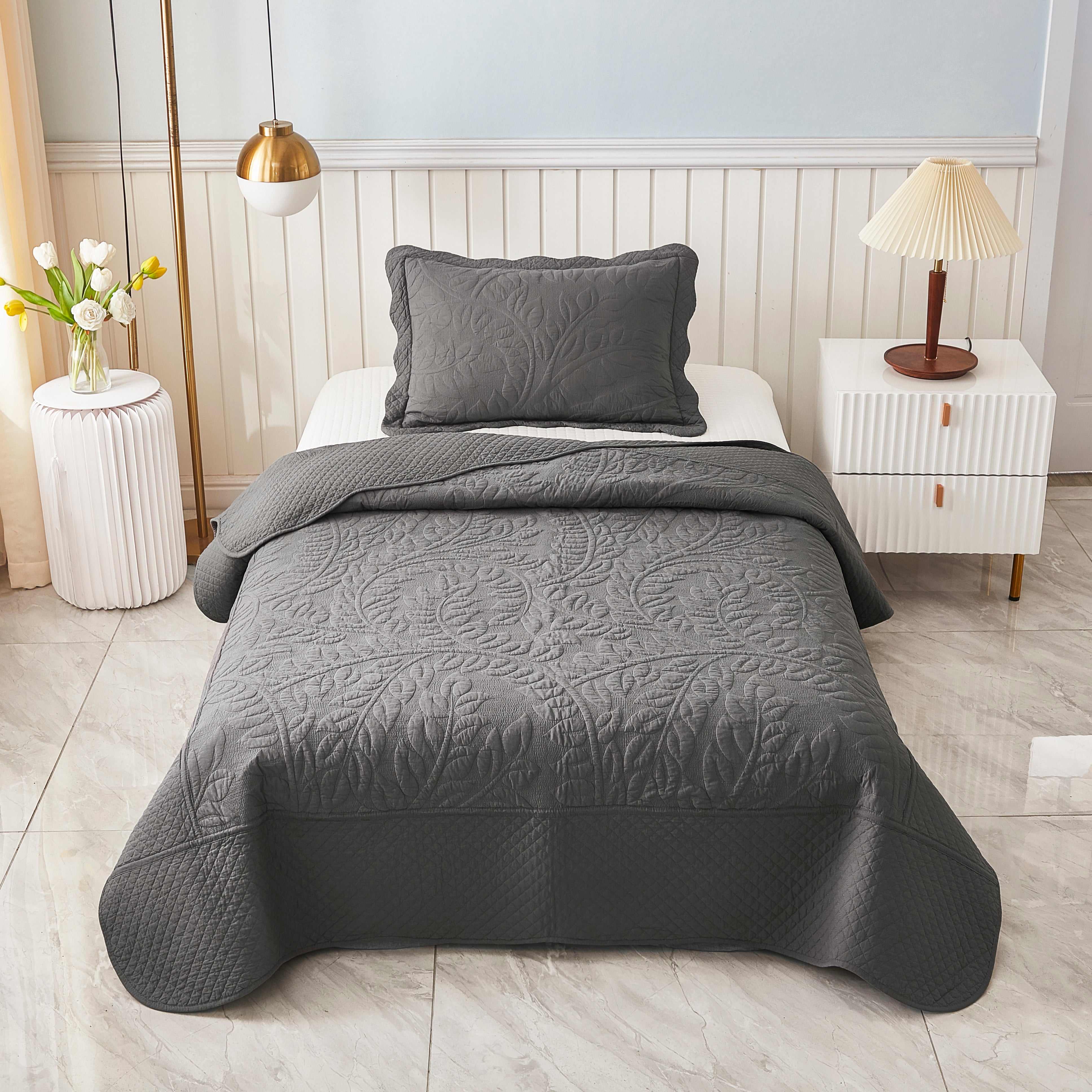 3 Piece 100% Cotton Quilt Set, Oversized Quilted Bedspread T