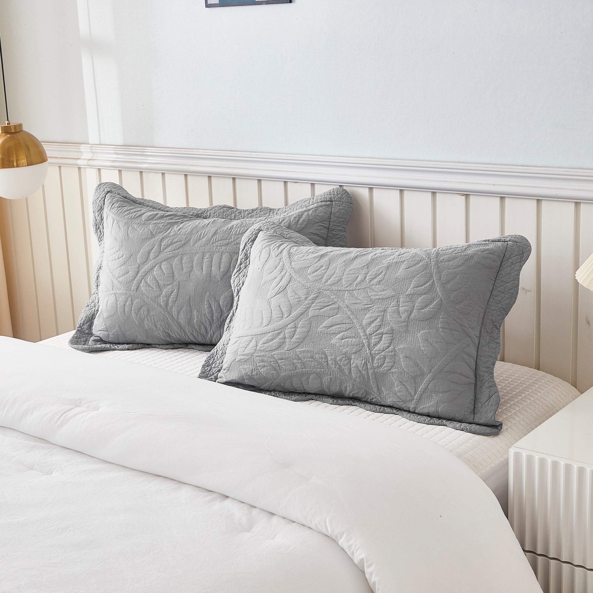 2-Piece 100% Cotton Quilted Pillow Shams Embroidered Farmhouse Pillow Shams