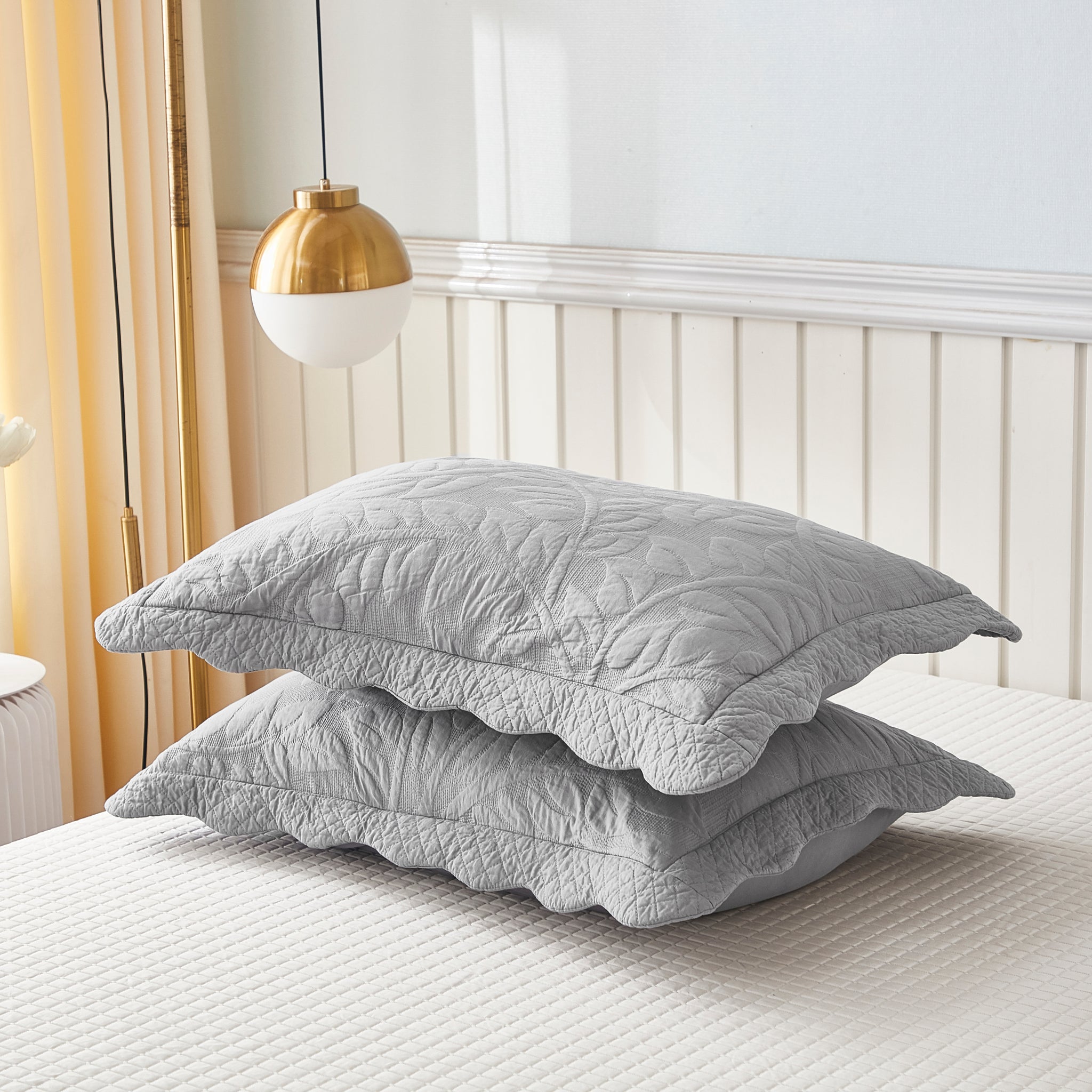 2-Piece 100% Cotton Quilted Pillow Shams Embroidered Farmhouse Pillow Shams