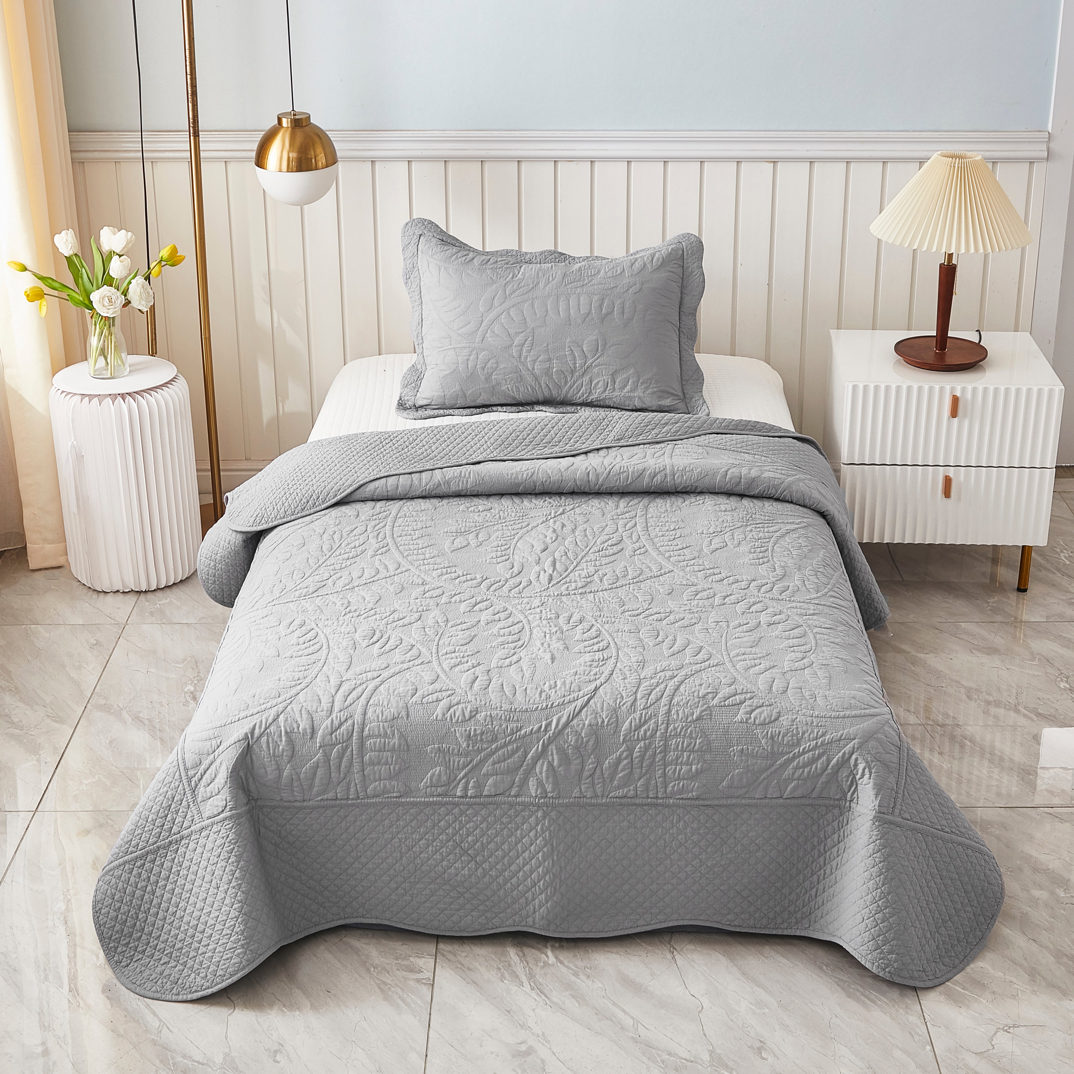 3 Piece 100% Cotton Quilt Set, Oversized Quilted Bedspread T