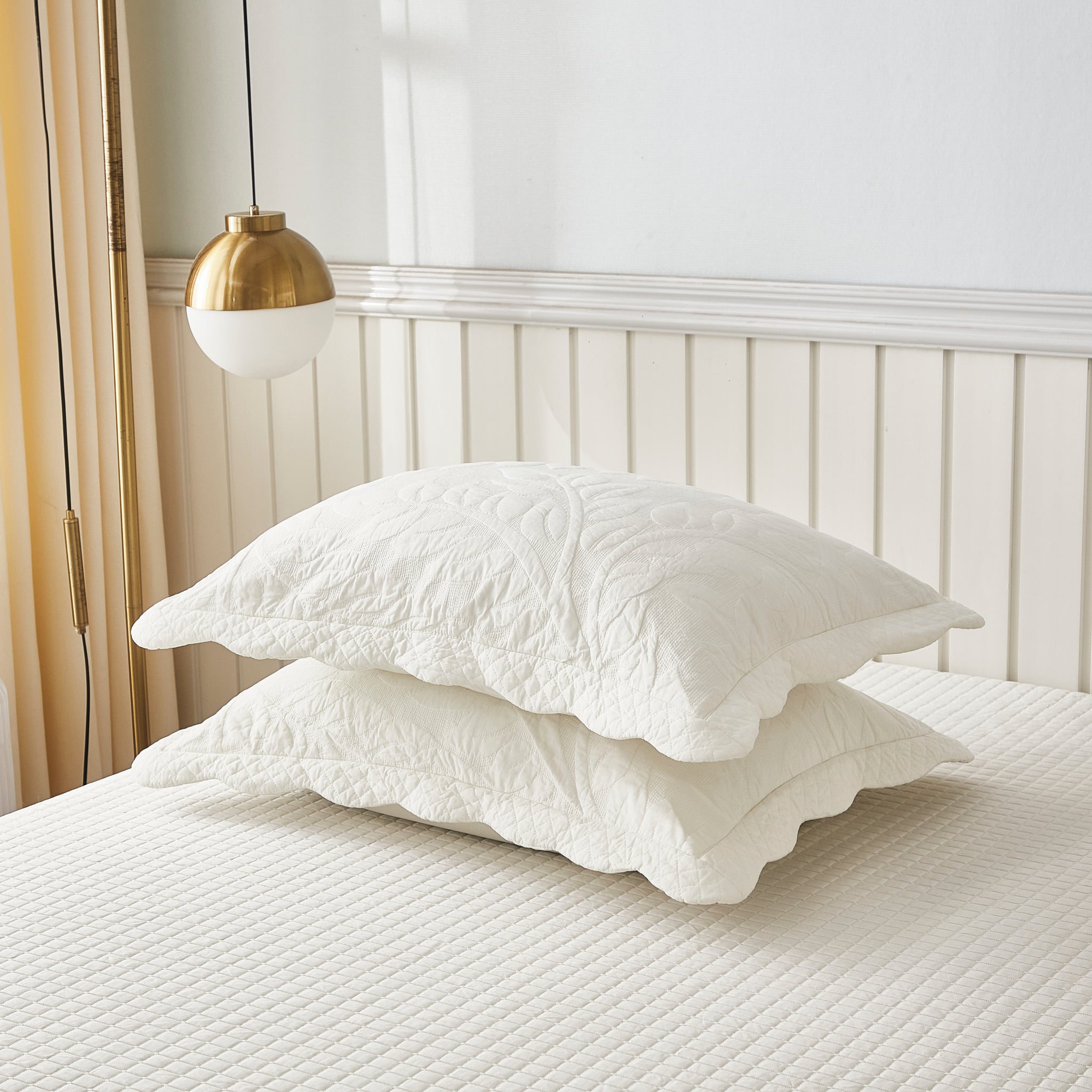 2-Piece 100% Cotton Quilted Pillow Shams Embroidered Farmhouse Pillow Shams
