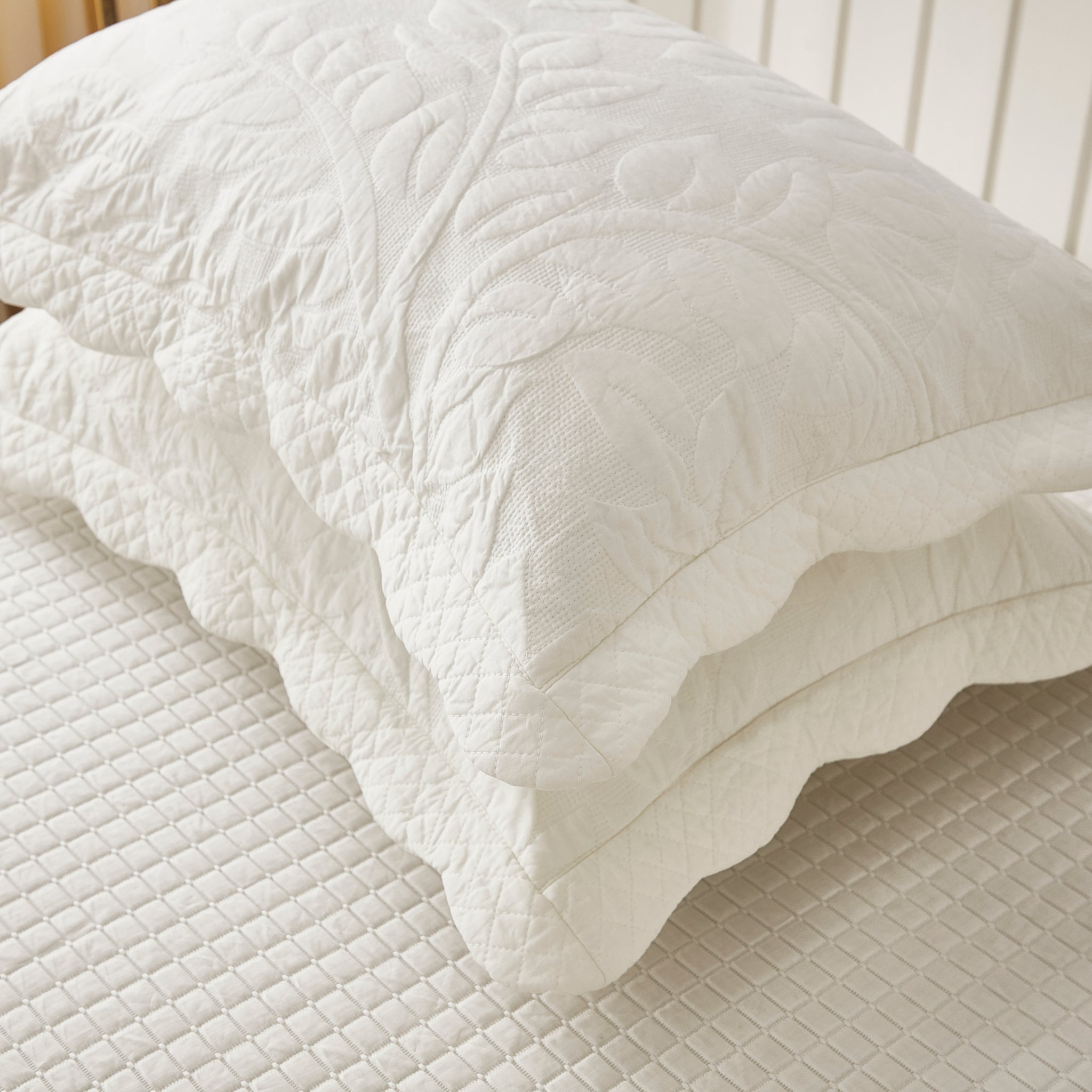 2-Piece 100% Cotton Quilted Pillow Shams Embroidered Farmhouse Pillow Shams