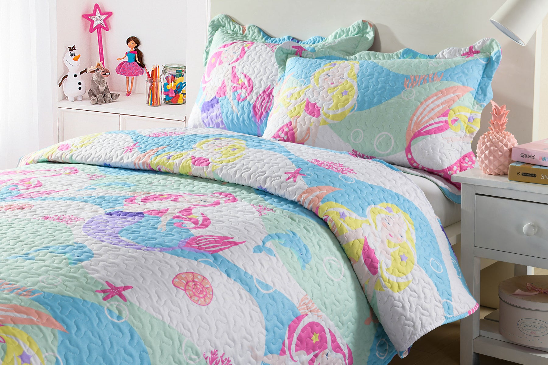 2/3Pcs Mermaid Kids Quilt Set Bedspread Coverlet Set A94