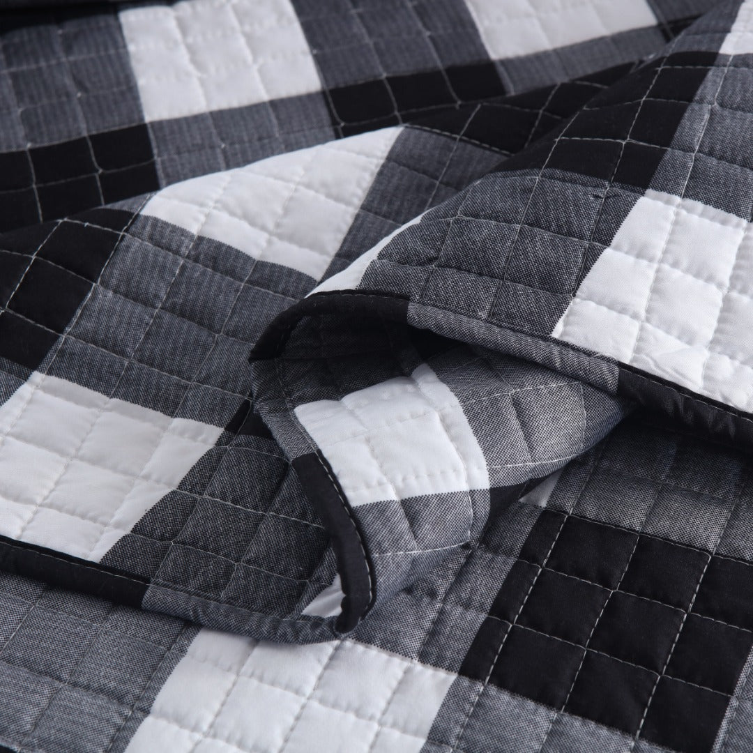 3 Pcs Buffalo Plaid Check Quilt Bedspread Set Gingham Bedding Set B020