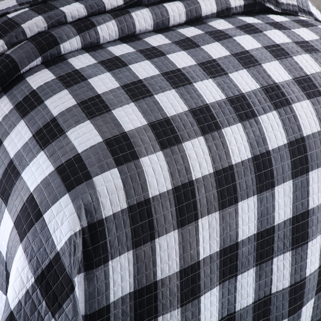 3 Pcs Buffalo Plaid Check Quilt Bedspread Set Gingham Bedding Set B020