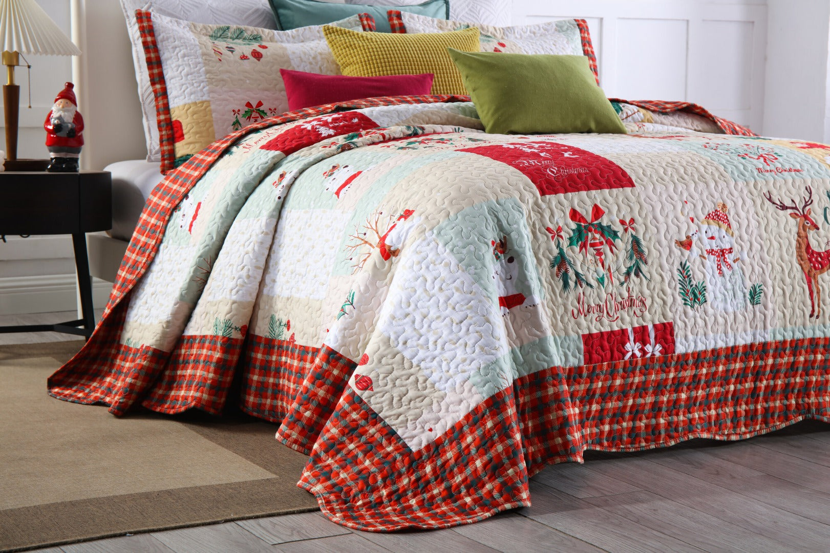 3 Piece Christmas Holiday Quilt Set Patchwork Winter Bedspread B023