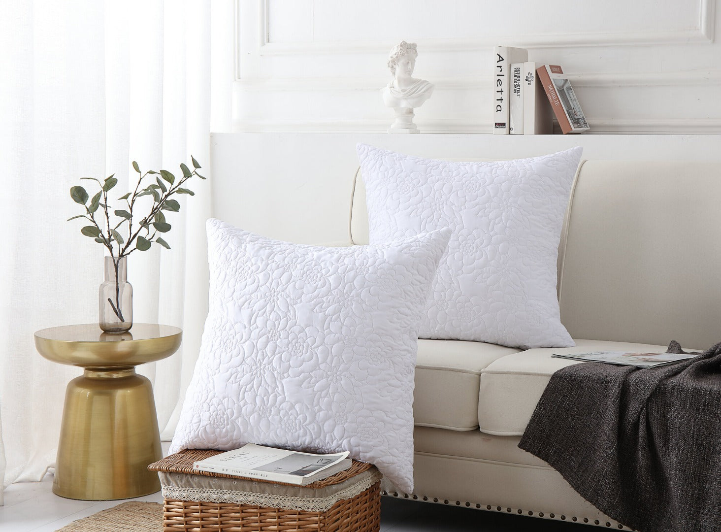 2 PCS Embroidered Pillow Shams Decorative Microfiber Pillow Shams Euro Sham RP