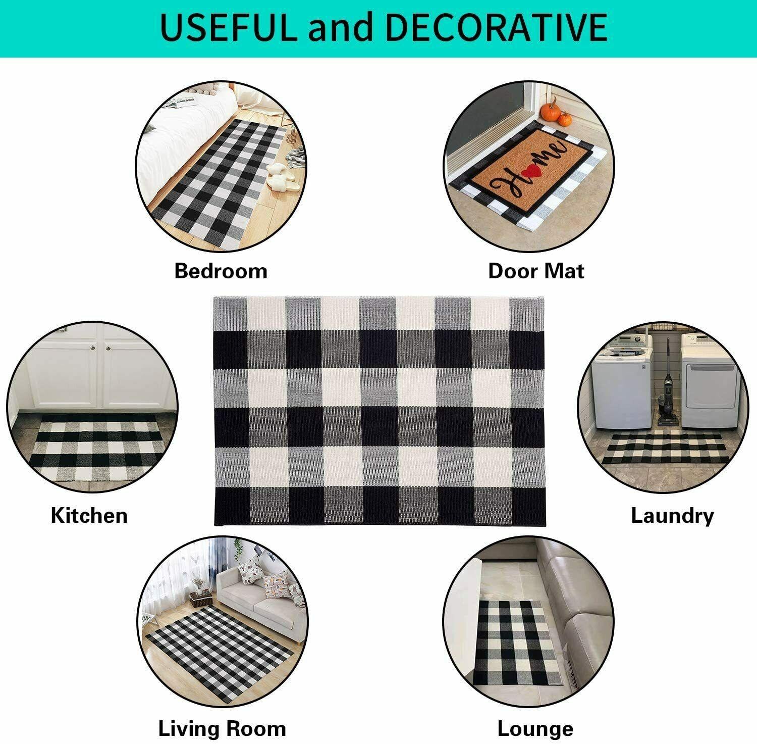 Cotton  Plaid Rugs for Front Porch Machine Washable Layered Door Mats Outdoor