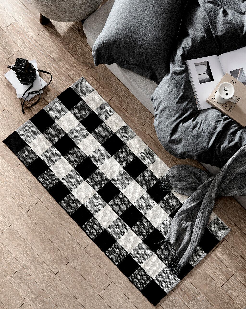 Buffalo Plaid Front Porch Doormat – Layered Cotton Farmhouse Rug