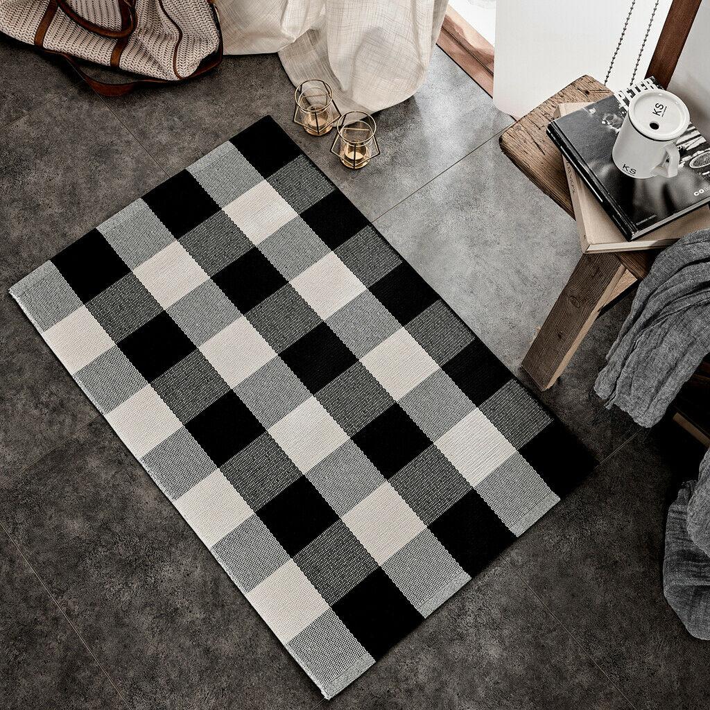 Buffalo Plaid Front Porch Doormat – Layered Cotton Farmhouse Rug