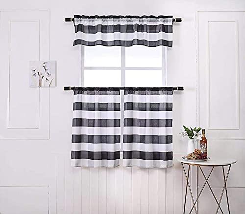 Buffalo Check Kitchen Curtains – 3 Piece Tier Set with Valance