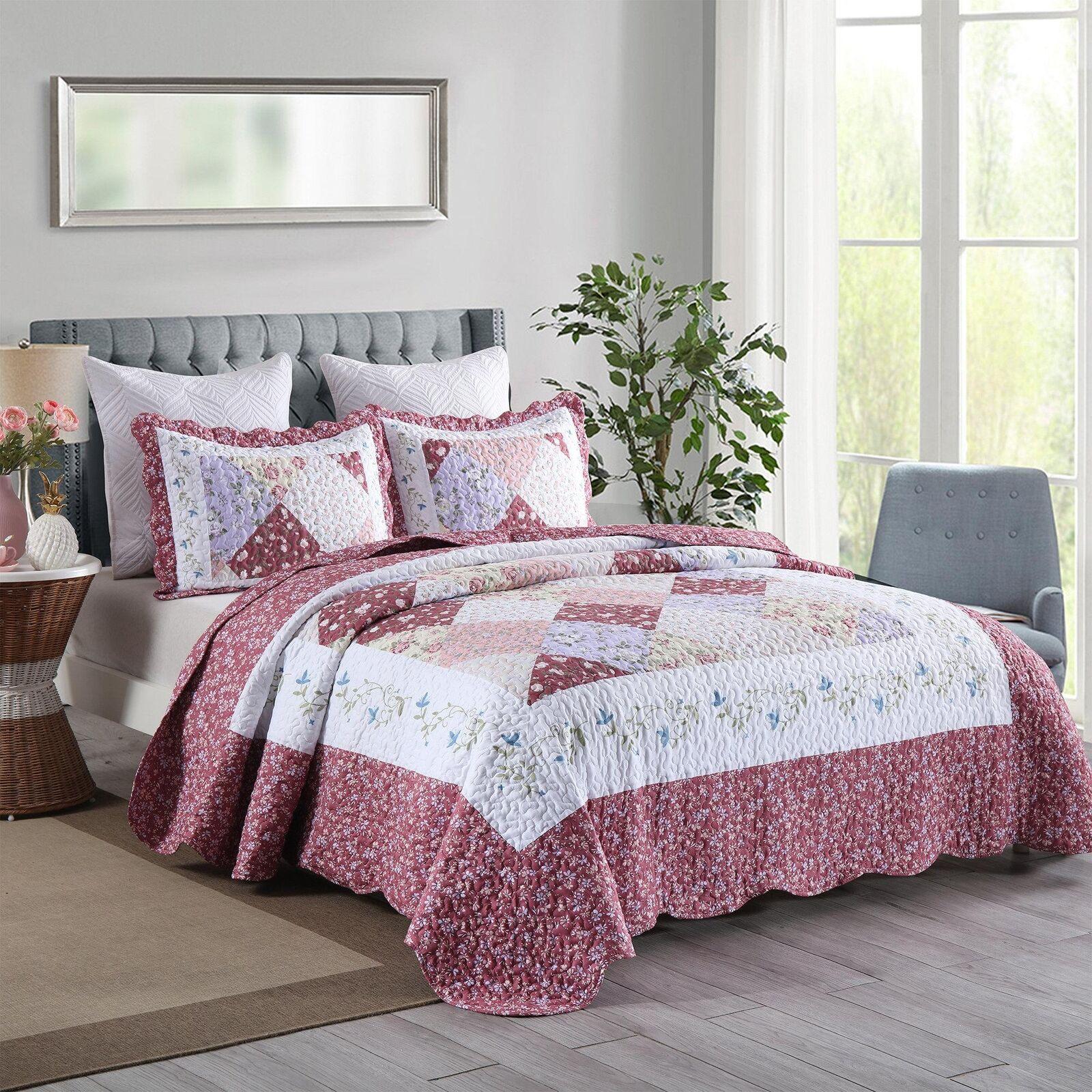 3 Piece Printed Quilt Bedspread Set Bedding Coverlet Set Lily