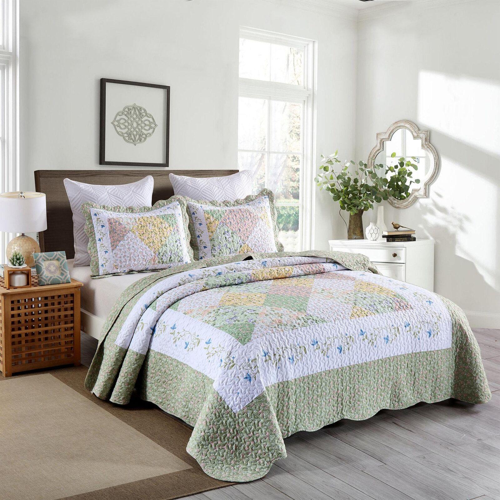 3 Piece Printed Quilt Bedspread Set Bedding Coverlet Set Lily