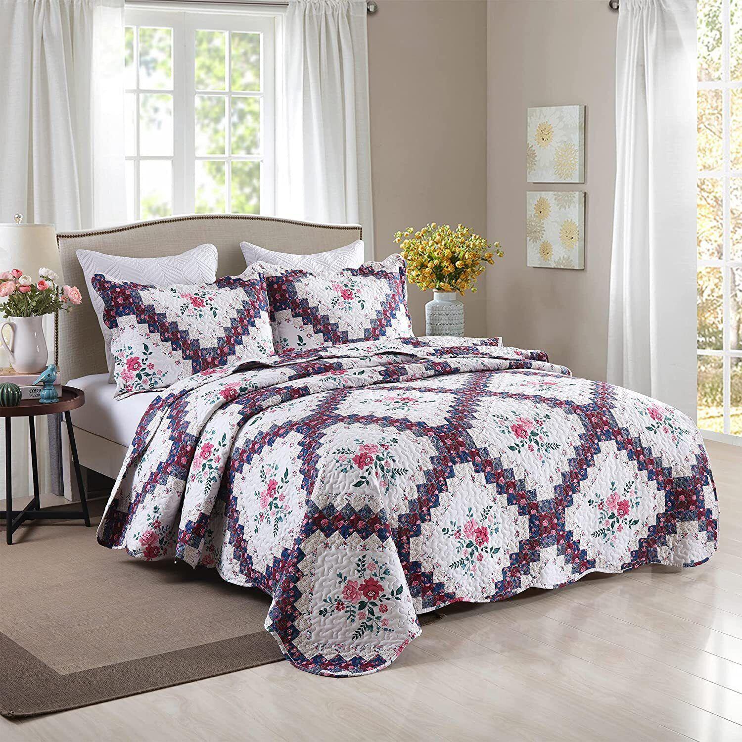3Pcs Printed Quilts Bedspreads Set Bedding Coverlet Set B024