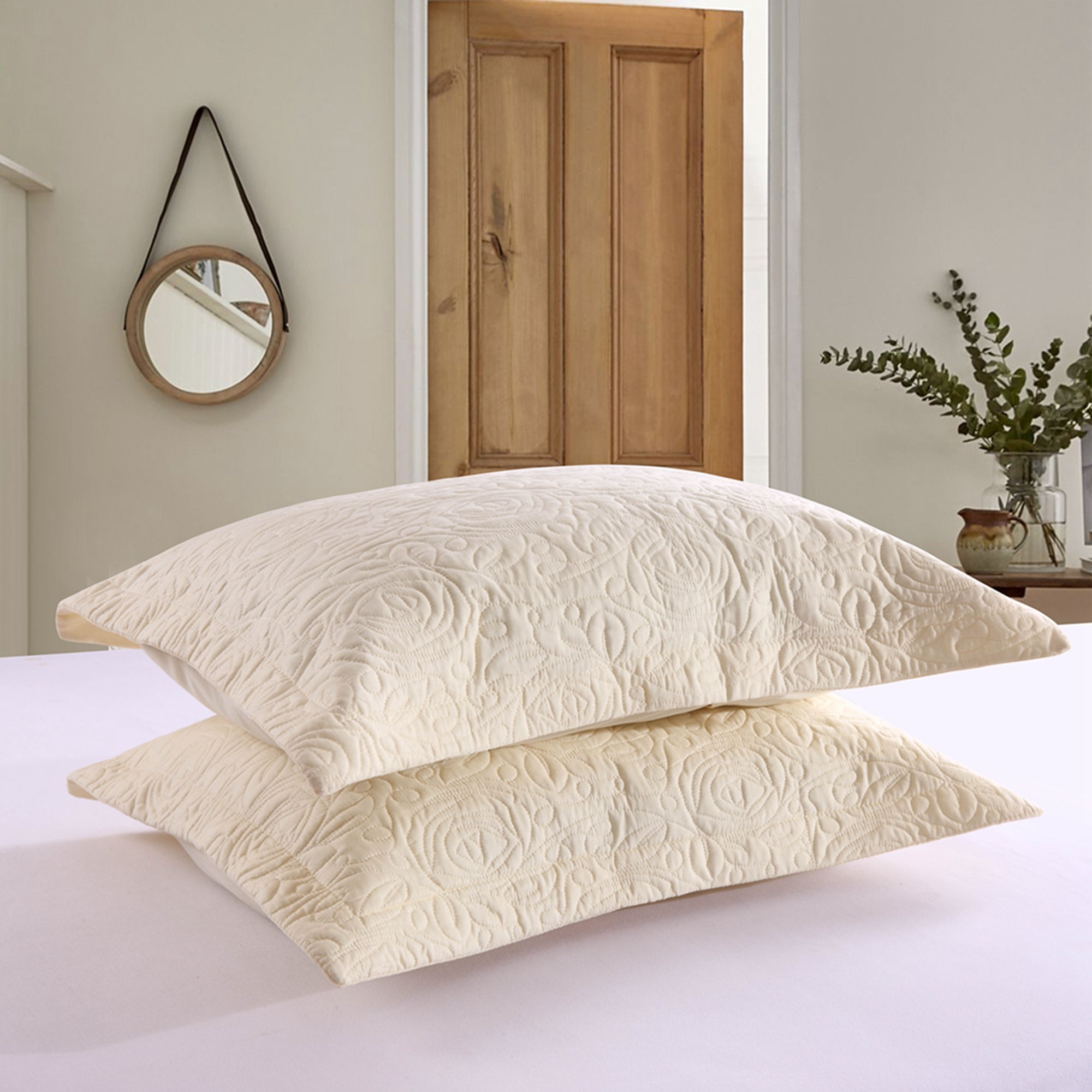 2 Piece King Size Quilted Pillow Shams, Decorative Pillow Covers
