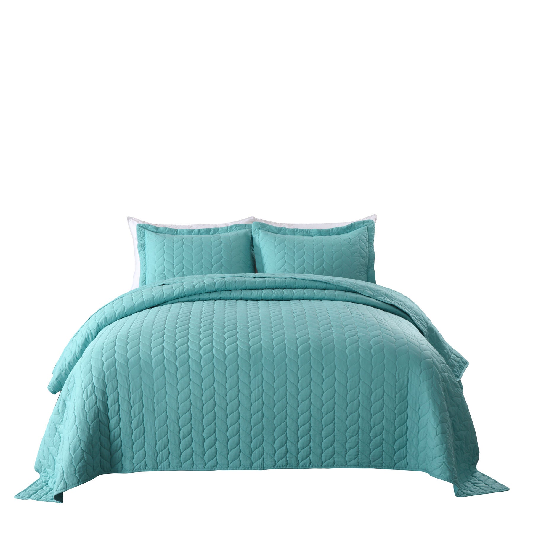 Solid Color Leaf Quilted 3 Piece Lightweight Quilt Bedspread Set